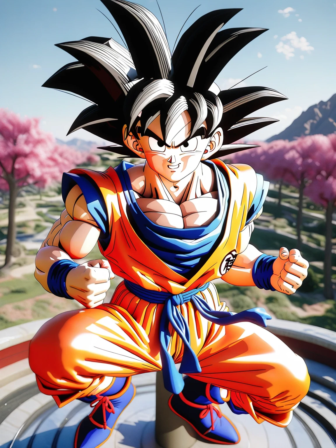 diy28,Highest quality, ultra-high definition, masterpieces, 8k, realistic, anime styled, 3d render,arafed image of a statue of a young gohan with a tree in the background, photorealistic human goku, son goku, highly detailed portrait of goku, goku, portrait of goku, goku from dragon ball, goku from dragon ball z, human goku, goku from dragonball z, dragon ball artstyle, goku as an asian man, fan art, goku portrait