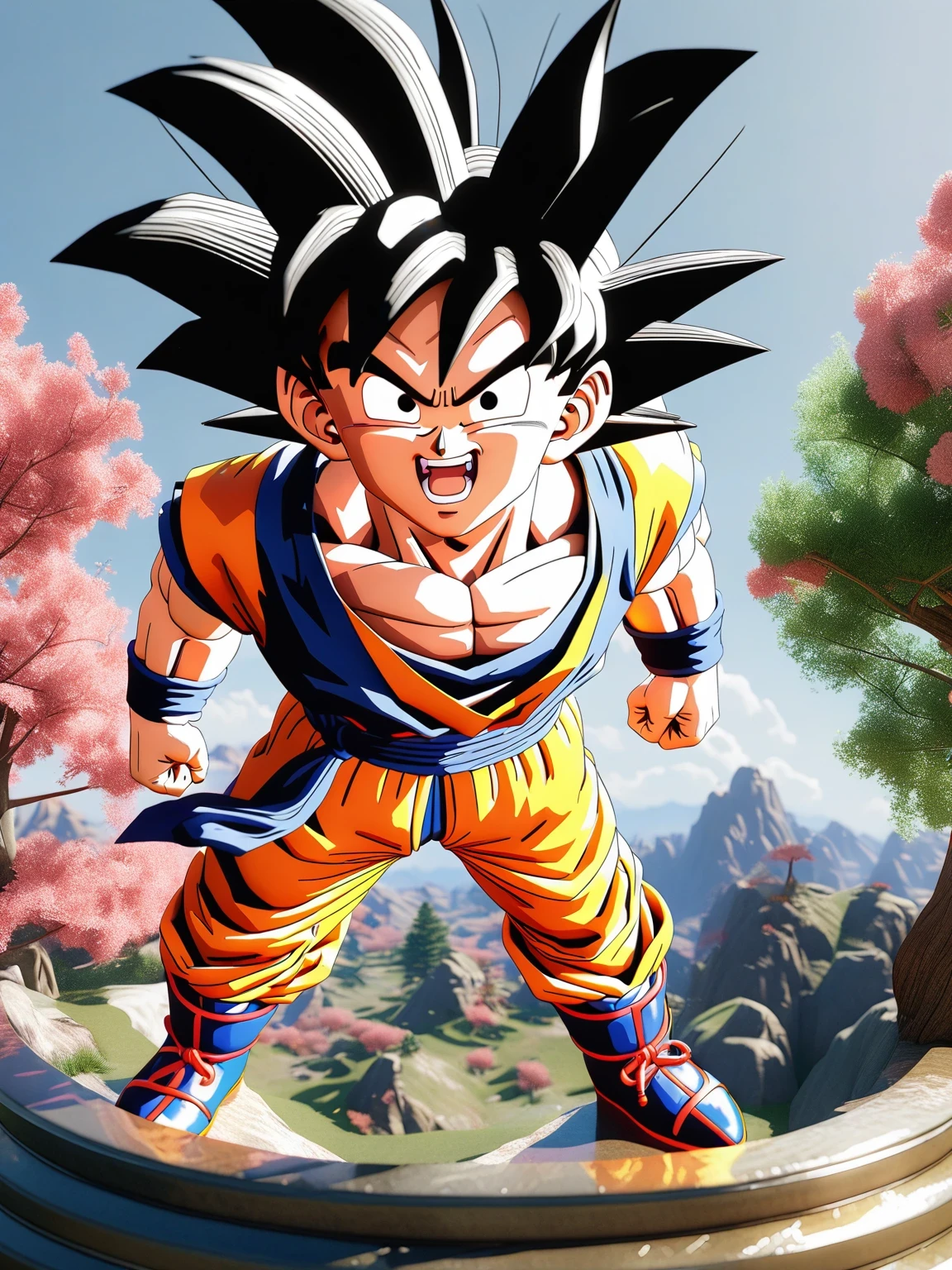diy28,Highest quality, ultra-high definition, masterpieces, 8k, realistic, anime styled, 3d render,arafed image of a statue of a young gohan with a tree in the background, photorealistic human goku, son goku, highly detailed portrait of goku, goku, portrait of goku, goku from dragon ball, goku from dragon ball z, human goku, goku from dragonball z, dragon ball artstyle, goku as an asian man, fan art, goku portrait
