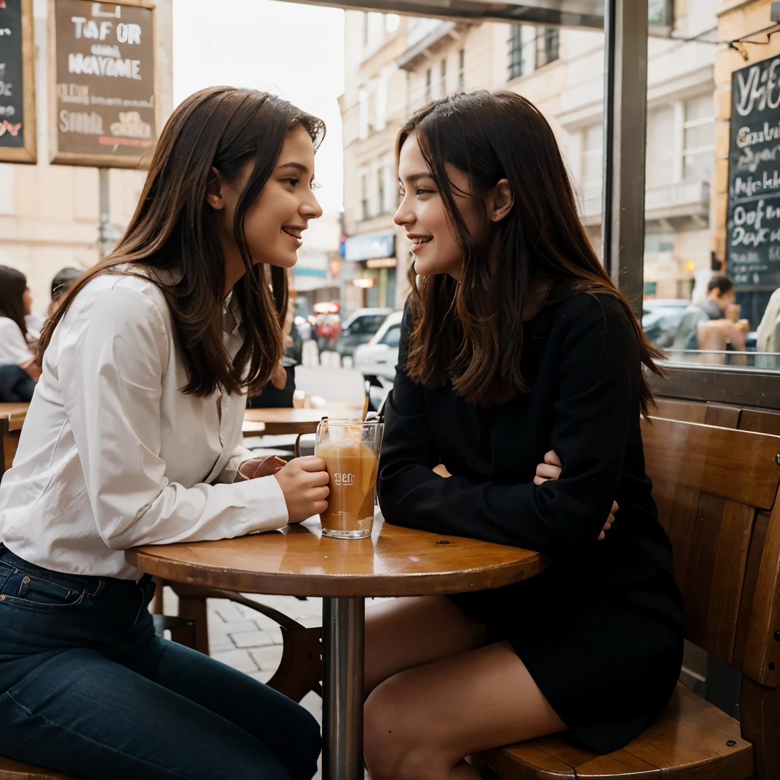 Two women talking at a cafe