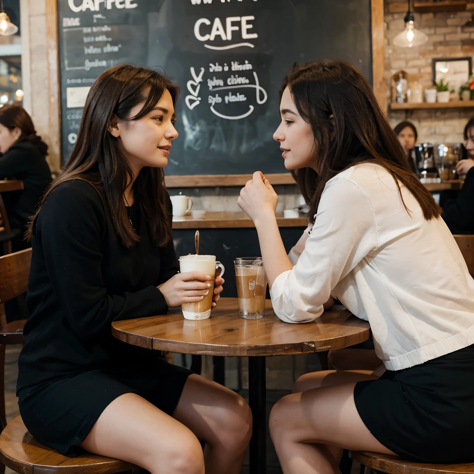 Two women talking at a cafe