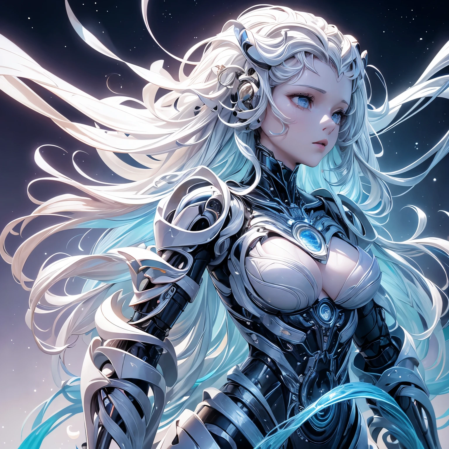 There are many mannequins lined up, Highly detailed visual effects scenes, White biomechanical details, Darren Aronofsky, Human-machine, large array, Portraits of women, artificial intelligence logo, human female, Blu-ray image, Anthropomorphic female, Cycle engine--ar 16:9