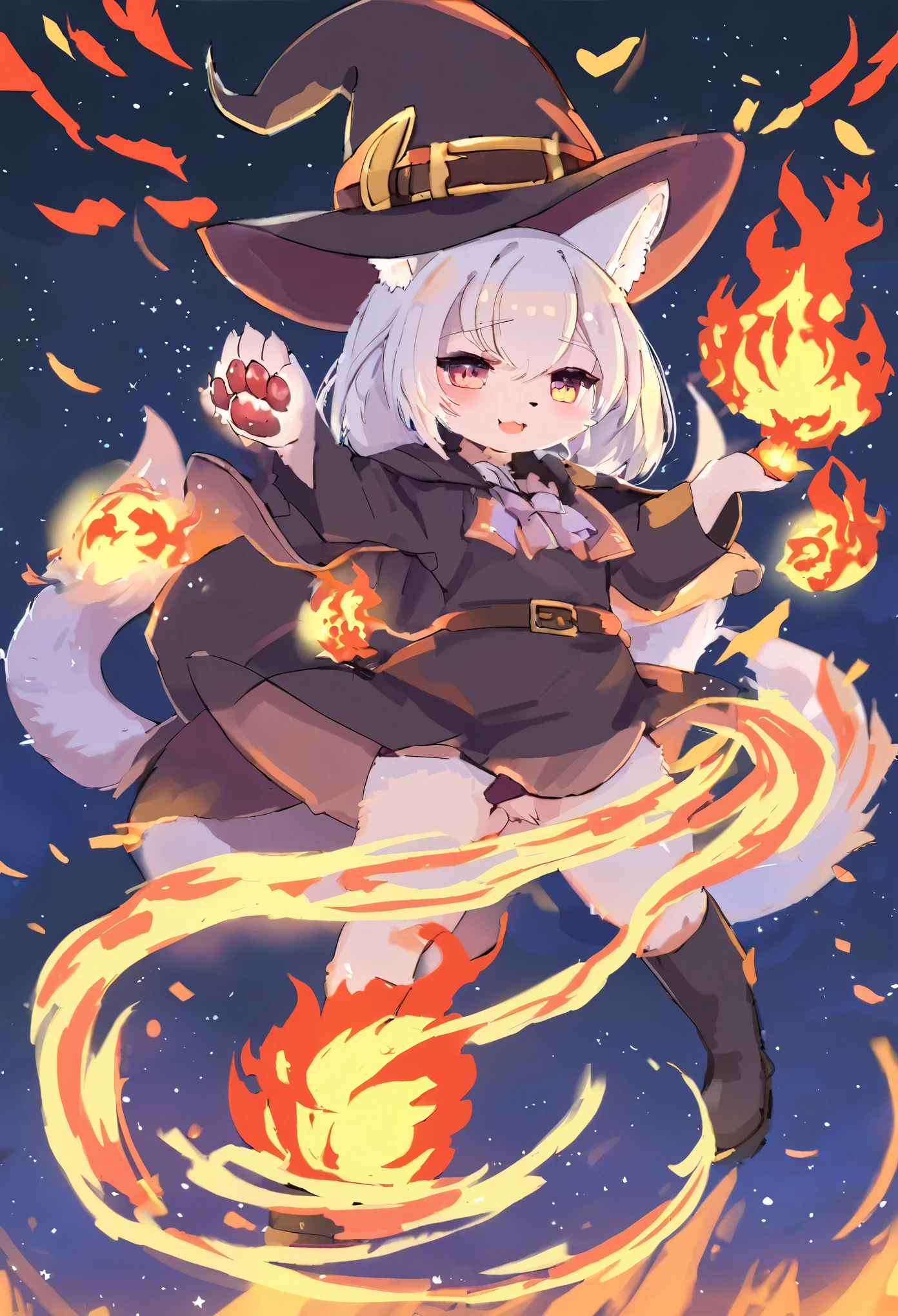 girl, kemono, furry, Witches, Fire magic,