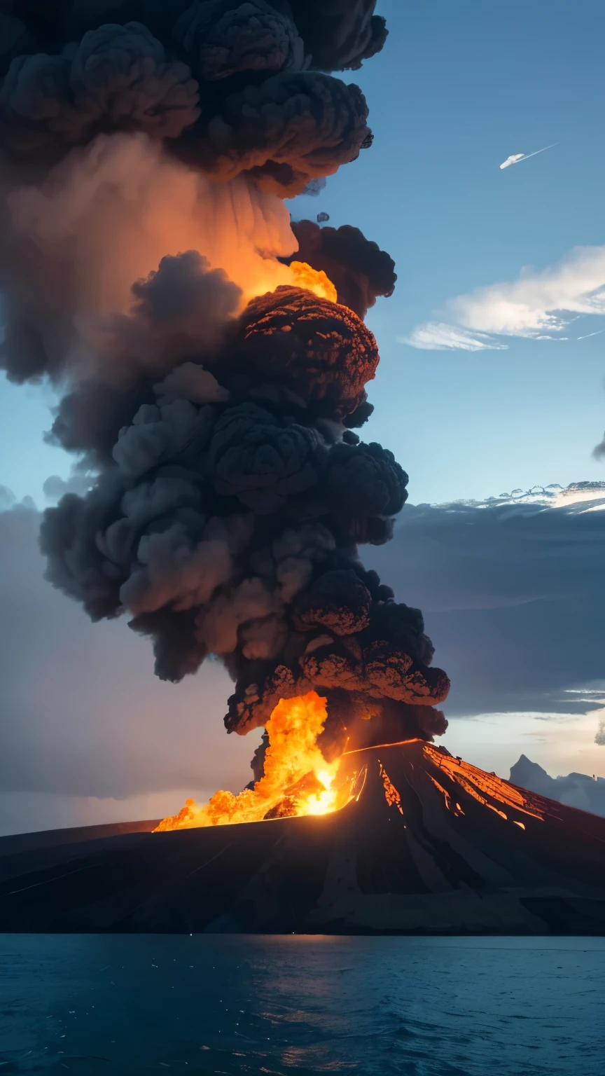 Island volcanic eruption in the tropics.