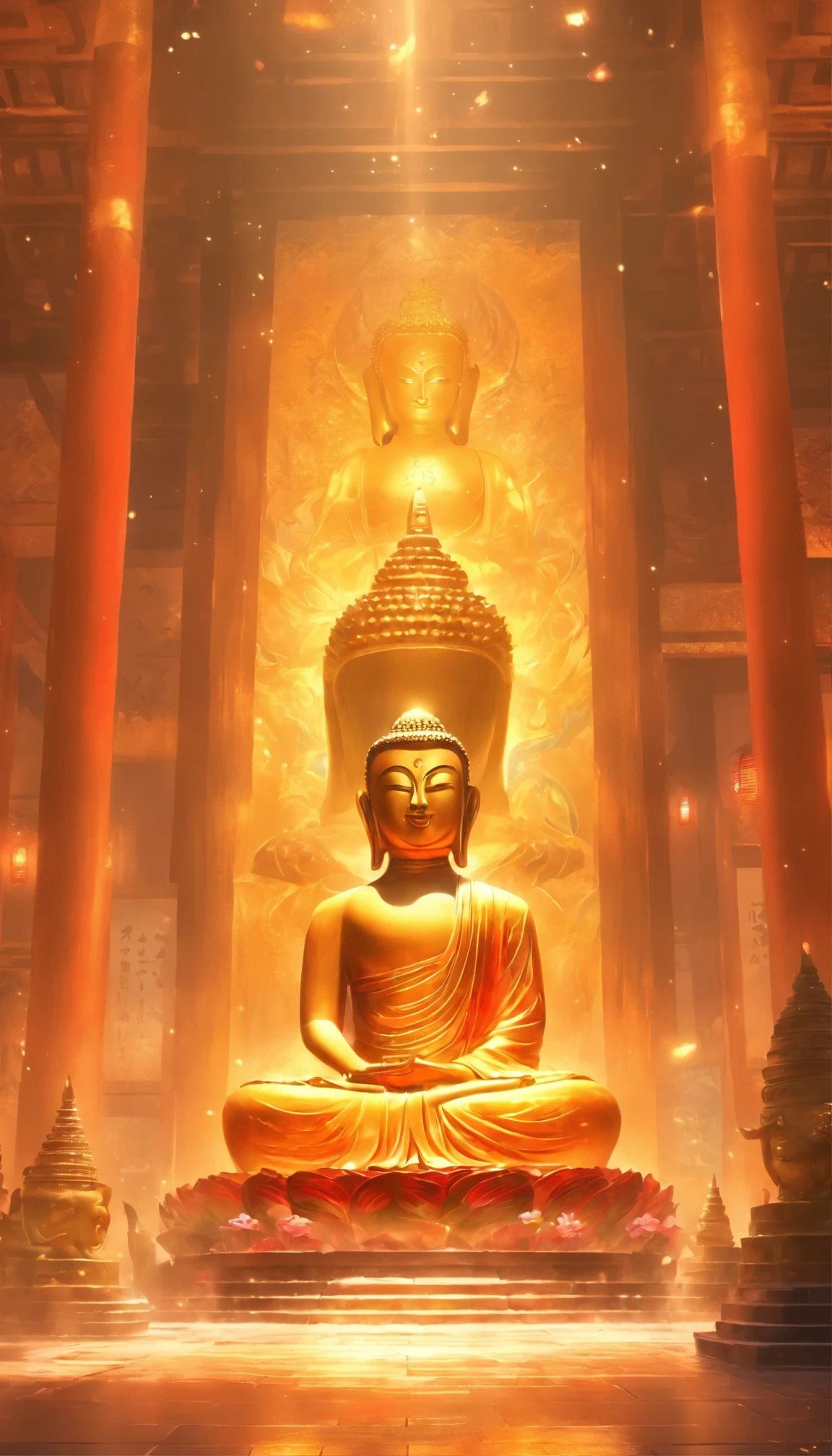 ,masterpiece, best quality,8K, ultra high resolution,In the quiet pagoda,reflection of weak morning light。A huge Buddha statue stands tall in the center of the hall,it becomes lifelike,Every detail is carefully carved by the artist。Buddha statue solemnly sitting in lotus position,There is an aura of holiness surrounding them。Sunlight, Enter from the window above, Casts mottled light and shadow,The whole hall is brightly lit,Peace。
majesty of buddha statue,Unique details make it look authentic and dynamic。Buddha's eyes are bright and shining,Seems capable, See through the difficulties in the world。Detailed hand carving,Show the texture of your fingertips and your calm posture,Exudes a sense of transcendental meditation。The golden robe shimmers softly under the light,it is, Like the splendor of heaven。
A group of devout believers gathered around the temple,They come with awe, Go to worship the Buddha statue,Kneel on the ground and meditate on the scriptures。Her figure is shrouded in warm light,The outline is clearly visible。The walls of the hall are covered with colorful prayer flags,Swaying gently with the breeze,Give the whole room a sense of mystery、gorgeous atmosphere。