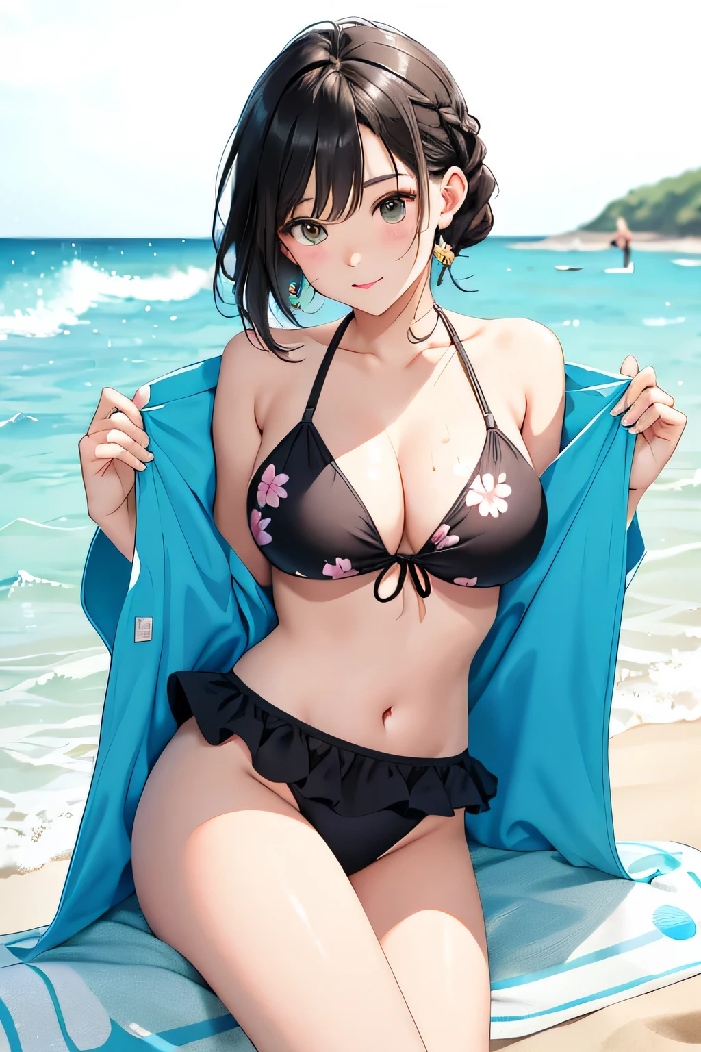 (highest quality、High resolution、detailed background、8K)、masterpiece、beautiful and smooth skin、skin texture、professional lighting、3 beautiful women in their 30s、
brown hair、Braided bob cut、braided ponytail、(huge breasts:1.3)、realistic images、realistic、perfect body line、attractive thighs、plump nipples、attractive ass、sunny day、sandy beach、Show the whole body、
(sandy beachで海水浴を楽しんでいる3 beautiful women in their 30s:1.5)、
playfully splashing water on each other、happy look、smile、open your mouth and laugh、sexual expression、wet swimsuit、the whole body is wet、my hair is wet too、cute、
The rash guard is designed like a long-sleeved jacket and has UV protection.、
Some have cute patterns or character prints.、
The set also includes bottoms, making it a stylish and practical option.、
A one-piece swimsuit with a skirt gives off a feminine and cute look.、
Materials with UV protection functions and colorful designs such as floral and fruit patterns are popular.、
Some skirts are decorated with frills or lace.、
The overall style swimsuit has a cute design and provides full coverage.、
Some come with straps or ribbons, or have animal prints or character designs.、
There are many cute designs of bikini style swimsuits.、
The combination of tops with frills or character prints and bottoms with colorful patterns is popular.、
Mermaid style swimsuits are also suitable for swimming in the sea.、
The top has a shell-shaped or scale pattern design, and the bottom has a mermaid-like shape.、
A tankini is a style of swimwear that combines a bikini top and shorts.、
It can hide your stomach, so you can wear it with confidence even if you are not confident in your girl&#39;s body shape.、
Sports swimsuits come in designs for competitive swimming and designs printed with characters from trendy sports brands.、It is also recommended to use sunscreen cream.、cute