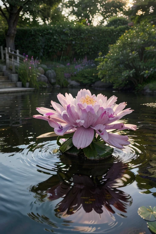 (best quality,4k,8k,highres,masterpiece:1.2),ultra-detailed,(realistic,photorealistic,photo-realistic:1.37),cool toned,soft lighting,lush vegetation,glimmering water,sunset reflection,serene atmosphere,tranquil evening setting,misty fog,subtle ripples on the pond surface,delicate flowers,gentle breeze,peaceful ambiance,harmonious color palette,impressionistic style,splashes of pink and purple hues,playful interaction between light and shadow,realistically rendered details
注:Although the title is in Chinese "Evening Pond",But the output results only need to be described in English.。
