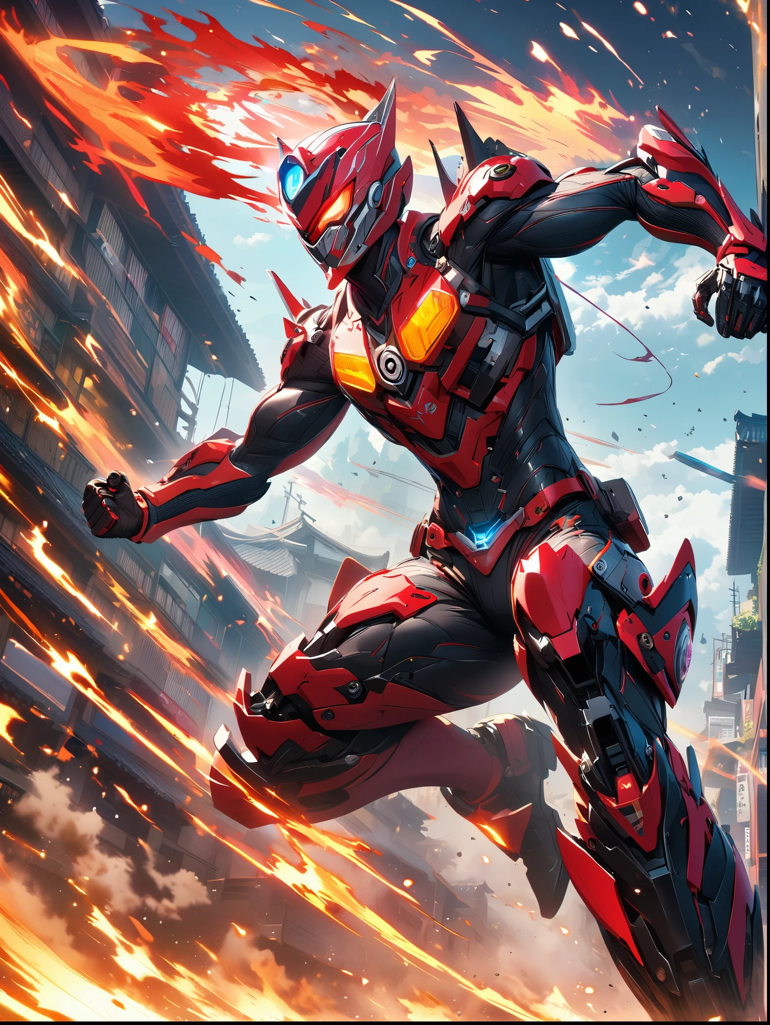 8K resolution, ((highest quality)), ((masterpiece)), ((super detailed)), (very delicate and beautiful), Kamen Rider, Hero, special effects, Japan, cool, whole body