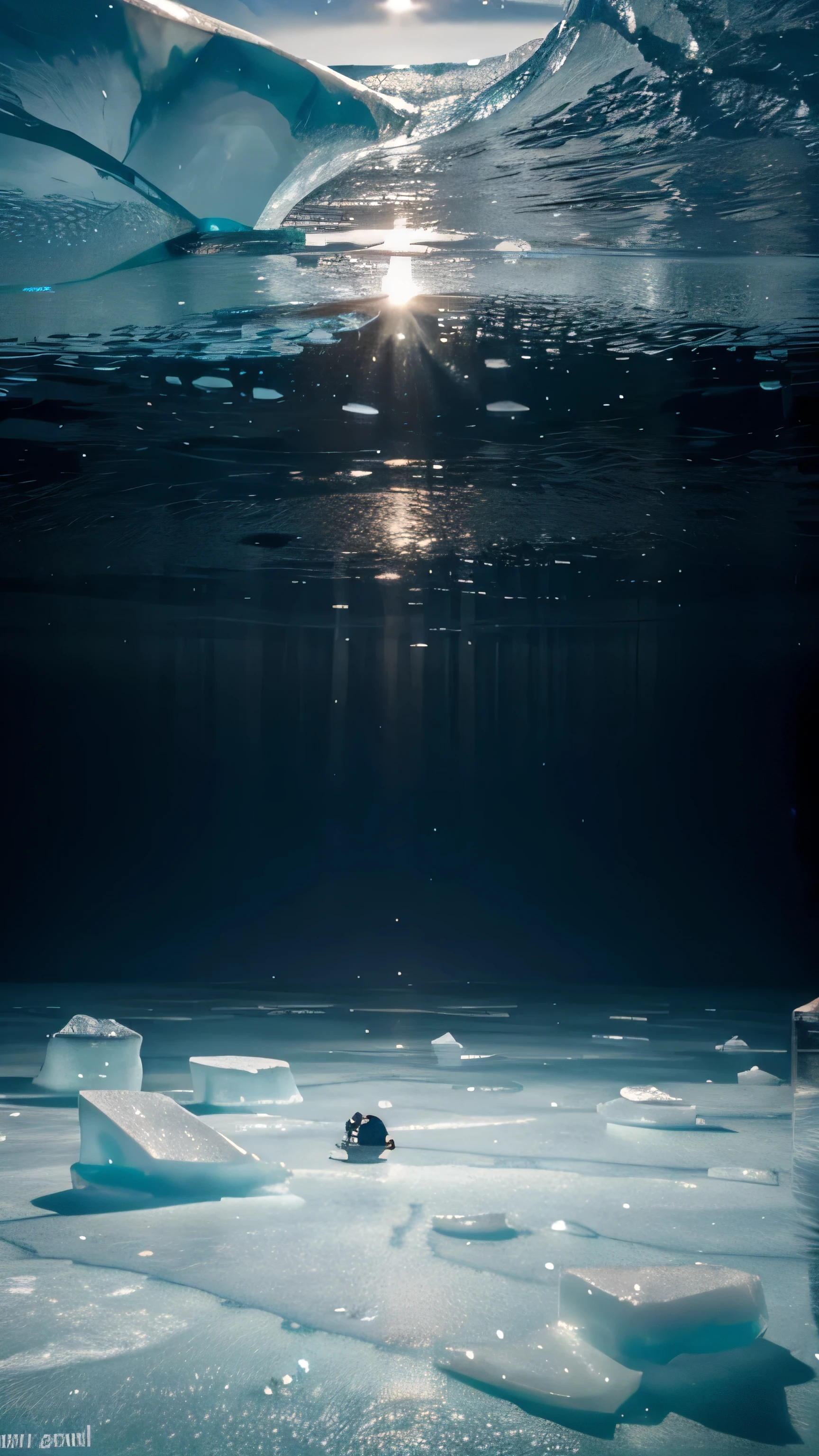 A lot of Fish under the polar ice caps, no person, 8k, high quality 