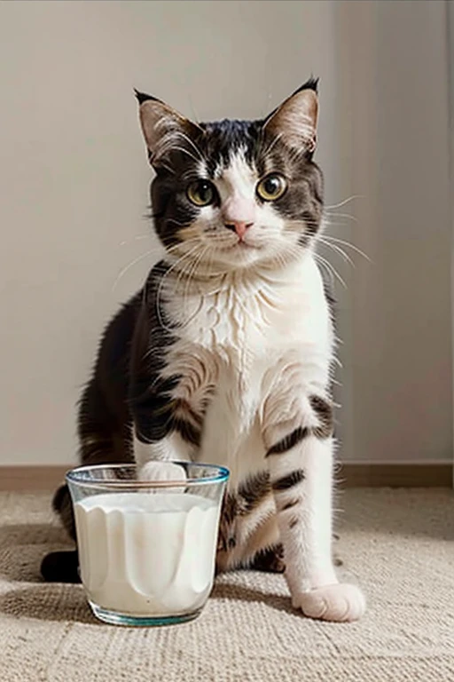 a very cute cat drinking its bowl of milk, ultra-realistic