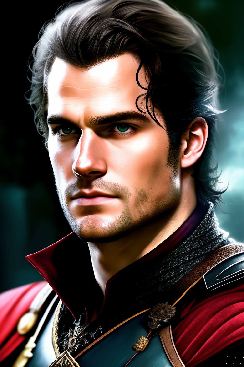 A photorealistic portrait of a Henry Cavill final fantasy style