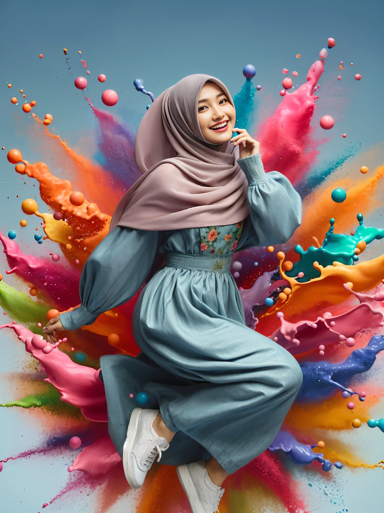 arafed woman sitting on a pile of colorful paint, style hybrid mix of beeple, beeple. hyperrealism, digital art render, detailed digital 3d art, beeple and james jean, beeple style, realism | beeple, beeple global illumination, stunning digital illustration, digital art style, beeple daily art