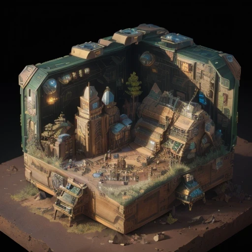6598年Mars realistic model, (bifurcation, original photo, best quality, masterpiece:1.4),SteampunkCyberpunk6820 City,(CyberpunkMars light:1.3), Mars (related to land),(in a small nature box:1.3),Isometric, small nature, landscape on foundation,landscape,