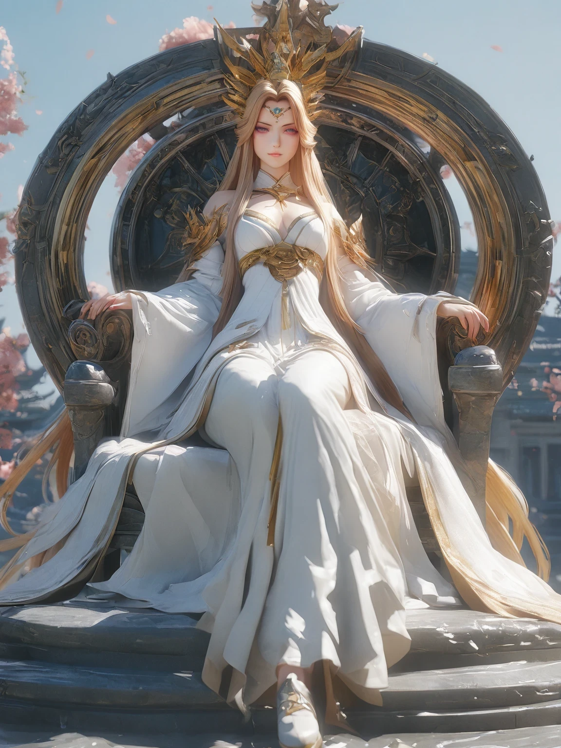 diy4，Highest quality, ultra-high definition, masterpieces, 8k, realistic, anime styled, 3d render，arafed woman in a white dress sitting on a bed with a full moon in the background, a beautiful fantasy empress, ((a beautiful fantasy empress)), beautiful goddess, ethereal beauty, palace ， a girl in hanfu, a stunning young ethereal figure, celestial goddess, anime goddess, lunar goddess, white hanfu, beautiful celestial mage, young goddess, moon goddess