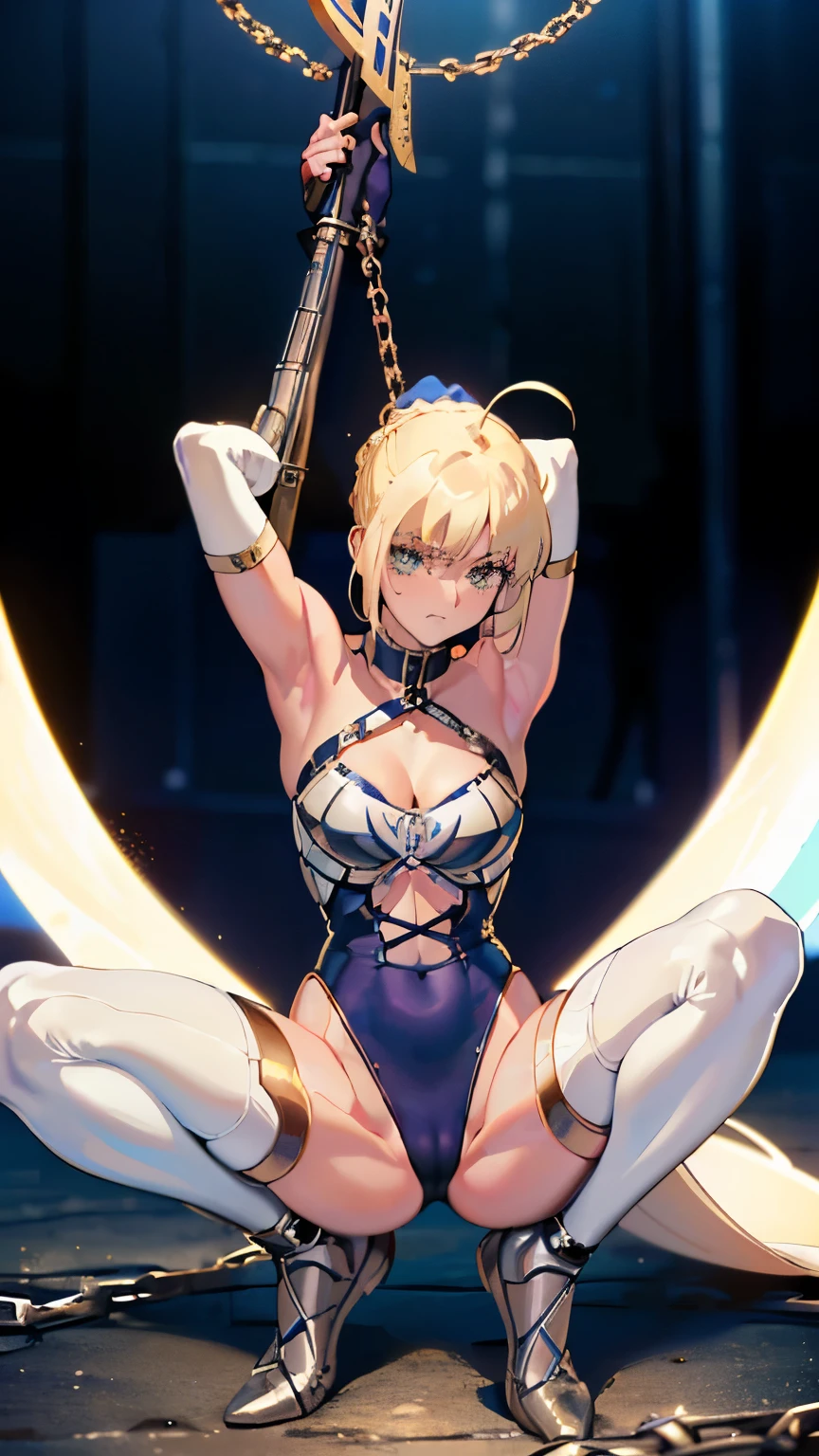 ((8k))"(masterpiece、premium quality:1.2)、alone、1 girl(muscular woman、white skin、happy face、open your legs a little)、cowboy shot、look at the audience、combat readiness、tight clothes、tight suit、hero suit、body suit、trained abdominal muscles、trained bicepasterpiece:1.3), (8K、photorealistic, Raw photo, 最high quality:1.4), ( Film scratches:1.3), (alone), (1 Russian girl, ), (beautiful face:1.2), (完璧なシンメトリーを持つbeautiful face:1.2), (cute face:1.3), (There are many electrical cables connected to the body.:1.4), (Retro-futuristic mechanical body:1.4), (high detail skin: 1.2), (decadent, Mysterious, heretic), (gothic fashion), (Symmetrical design), (((Classical ballet poses:1.3))), (There are a lot of retro machines around the girl.:1.4), (decadent, Mysterious, heretic), High resolution8K, crazy details, realistic, professional photography, Single-lens reflex camera, high quality, film grain, Fujifilm XT3, (Slender muscular body), (Armed), (combat readiness), ((One leg is stretched out)), (choose who to watch), (masterpiece:1.4), (最high quality:1.4), realistic, 1 girl, Artoria Pendragon \(destiny\), armor, (excalibur \(destiny/Please stay the night\), sword, holding sword:1.1) , (put your arms back, restraintされた, leaning forward), (masterpiece, premium quality: 1.2), alone, one girl, long ponytail, (cruel dominatrix costume,) ((A face that is frightened)), look at the camera, ((in a dark basement)), eerie cold atmosphere, ((Wearing torn medieval full-body bikini armor))), sexy white shiny, cleavage, 体にa lot of sweatが出る, blush, chest cavity, ((tied behind with rope, legs open, legs open)), ((connected by chains)), hands chained, (bound), bound, slave collars, ((chain around neck)), dark fantasy, spread legs, M-shaped spread legs, tied behind one's back with a rope, silver chain, spread legs, spread your legs, ((hung by chains, pulled up by chains, thighs open)), It's about to fall out of my costume. restraint, slavery, collar, despise, medieval bikini armor, tears, mature adult, charm, propose, shiny skin, shiny (sweaty: 1.3), ((exhausted)),masterpiece, 最high quality, ultra precision, very very beautiful, 最high quality, High resolution, SV1, (((((a lot of sweat))))), Ahoge, smile, heavy breathing, red face, open your mouth, drooling, (), erect nipples, anatomically correct hand, view from below, exposed pubic bone, ((heart mark, The toes are growing, perky nipples, Excited, seen from below, ant's eye pov)), ((One leg is stretched out)), (choose who to watch), ((indirect light lighting)), ((beautiful eyes)),