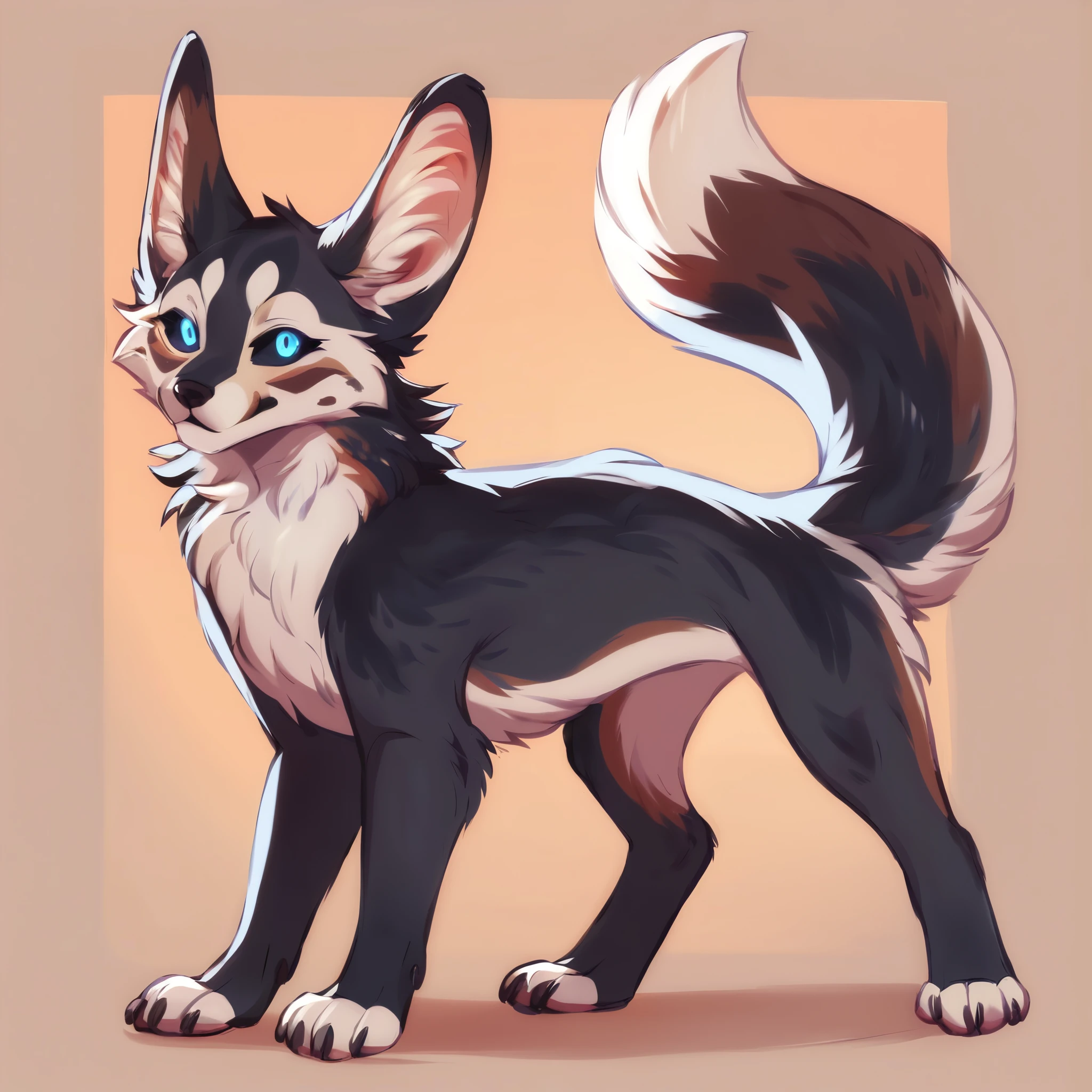 score_9, score_8_up, score_7_up, score_6_up, score_5_up, score_4_up, show accurate, full body, simple background, solo, feral chupacabra, female chupacabra, teenage chupacabra, adorable face, standing on all fours, black sclera, sapphire blue eyes, bright eyes, playful look, overflowing emotion, full black fur, white fur, face with white fur, skinny body, solo white and black color fur, 