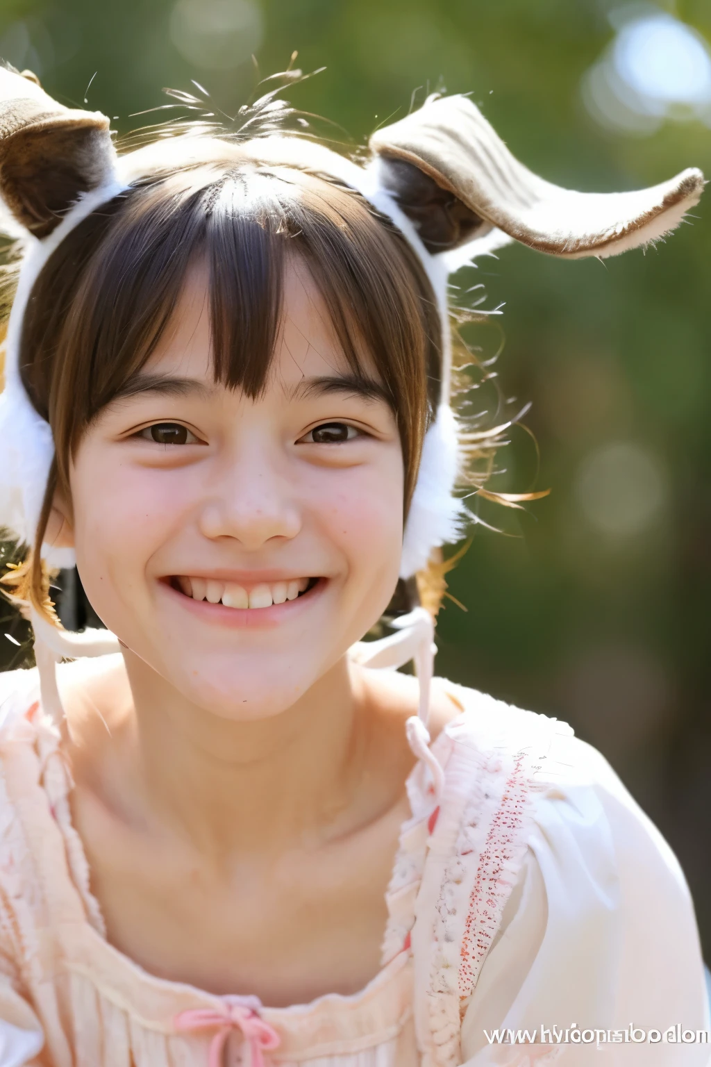 highest quality,1 girl, baby face, smile, cute, goat ears
