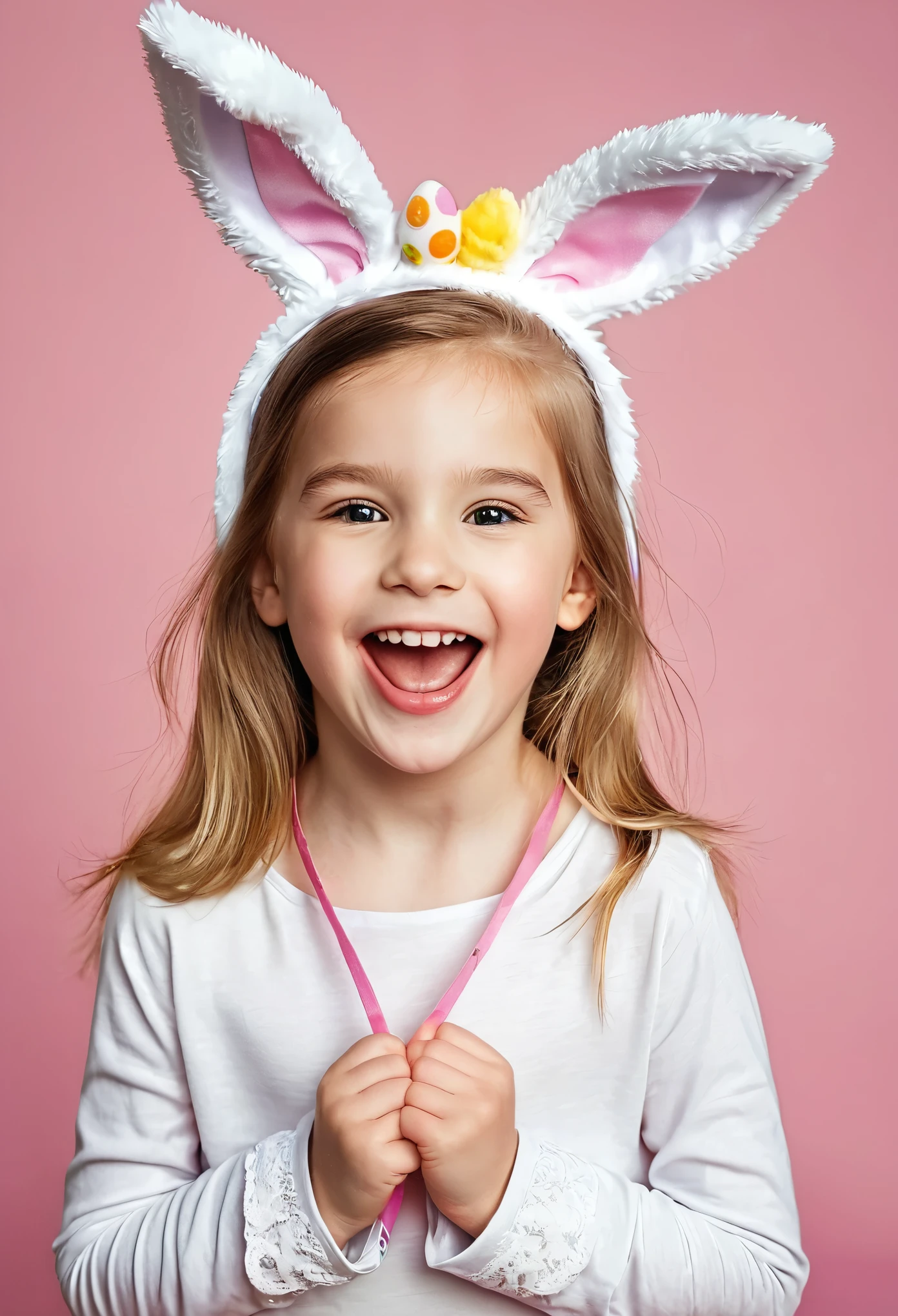 joyful girl with easter bunny ears half, size,