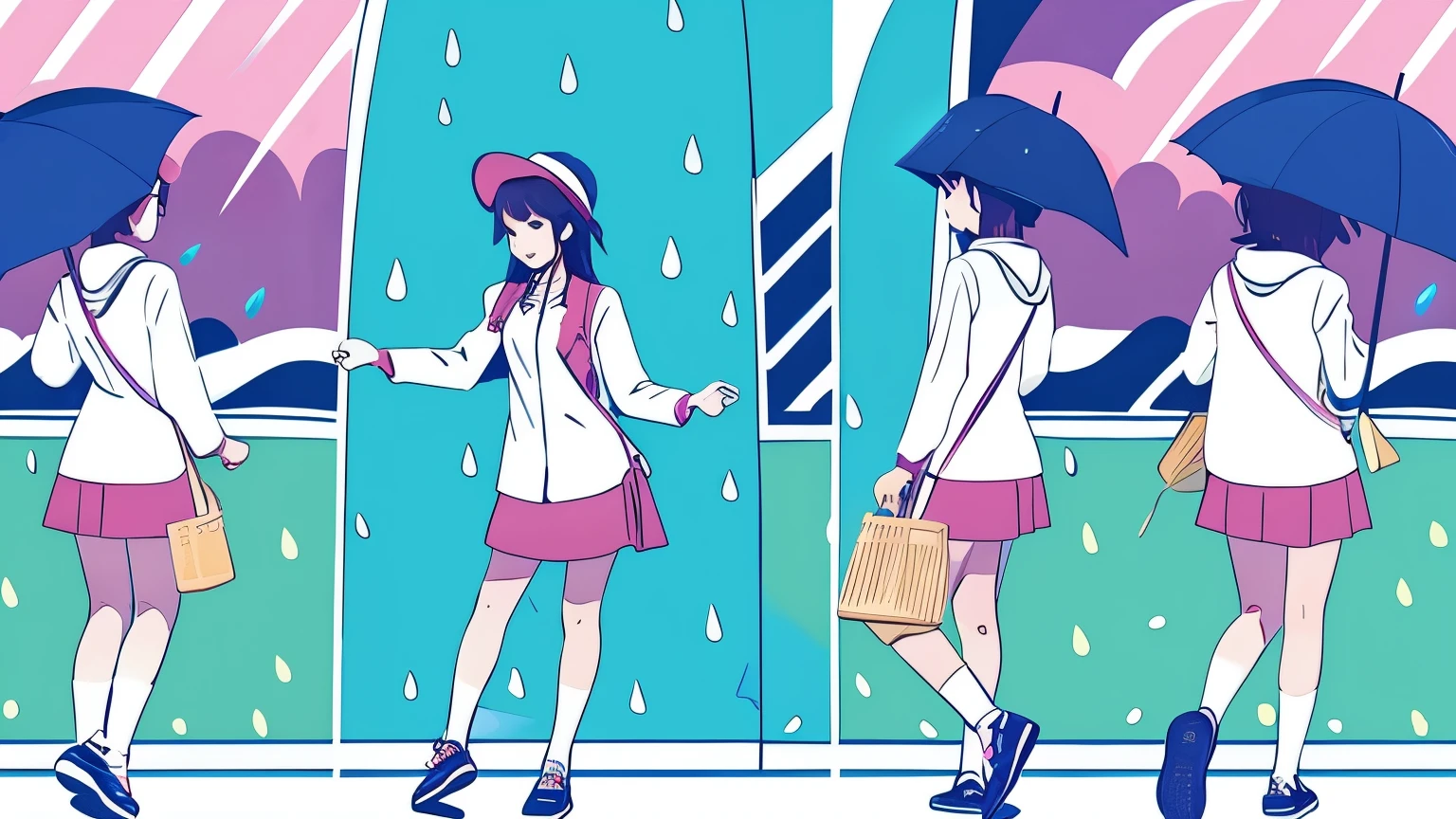 after the rain city dancing woman back view An illustration anime