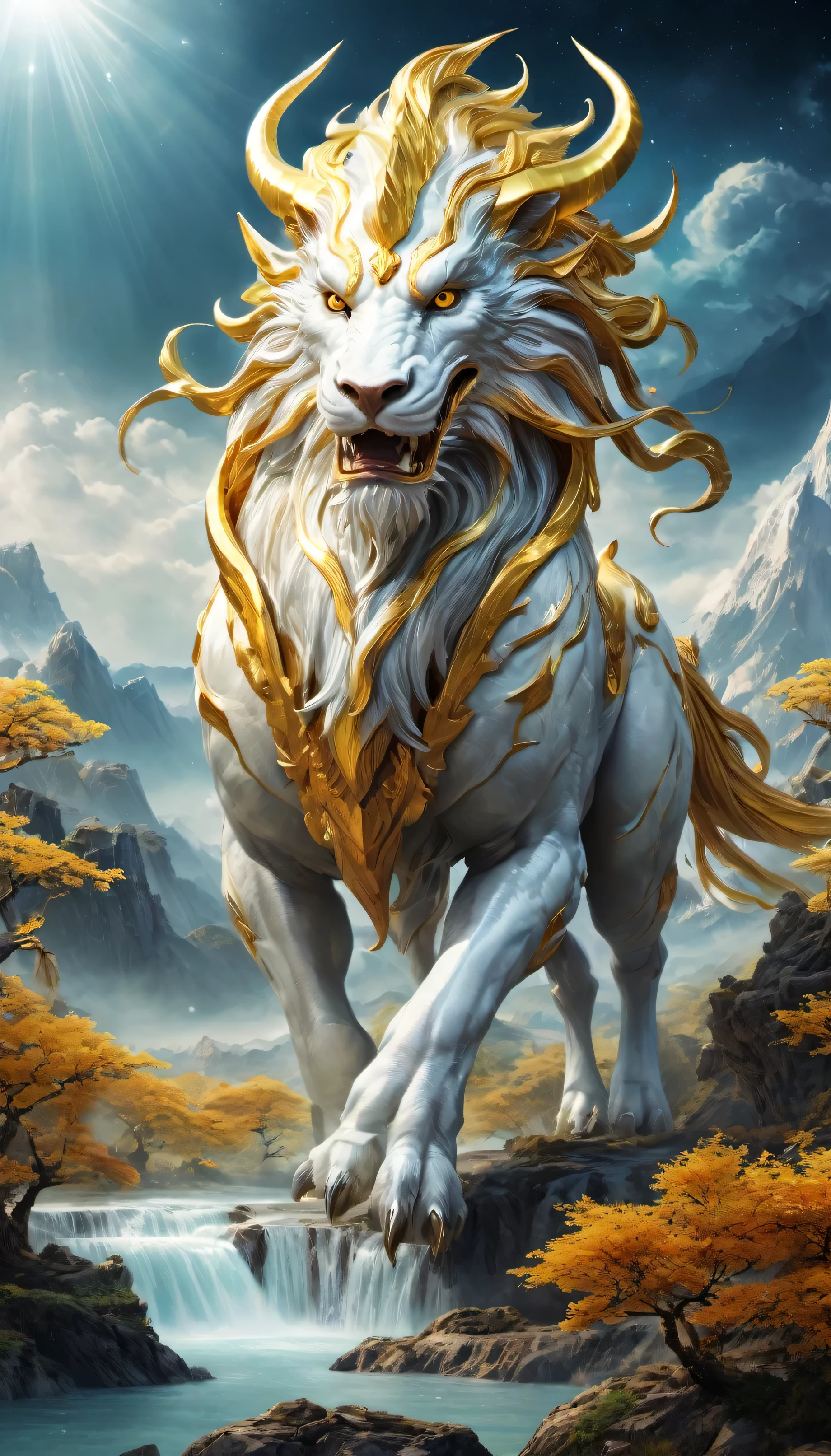 ((Golden:1.4)), (mythical creatures) , (sacred existence), (legendary creatures), (myth), (Kirin), (Xuanwu), (Qinglong), (white lake), (juke), (majestic), (powerful), (Mysteriouythical), (amazing), (magical), (ethereal), (It was magic), (sacred), (majestic), (mythical realm), (Mysteriouyth-like beastyth-like landscape), (sky), (extraordinary), (magic), (otherworldly), (Ancient), (eternal), (majestic), (Spectacular), (awe-inspiring), (universe), (on the sky), (mythical creatures:1.1), (amazing details), (very detailed), (Bright colors), (ethereal light), (amazing scenery), (divine essence), (fascinating), (mythical atmosphere), (masterpiece:1.2), (super detailed), (inspired by god), (wonderful), (ethereal beauty), (mythical storieysterious legends)