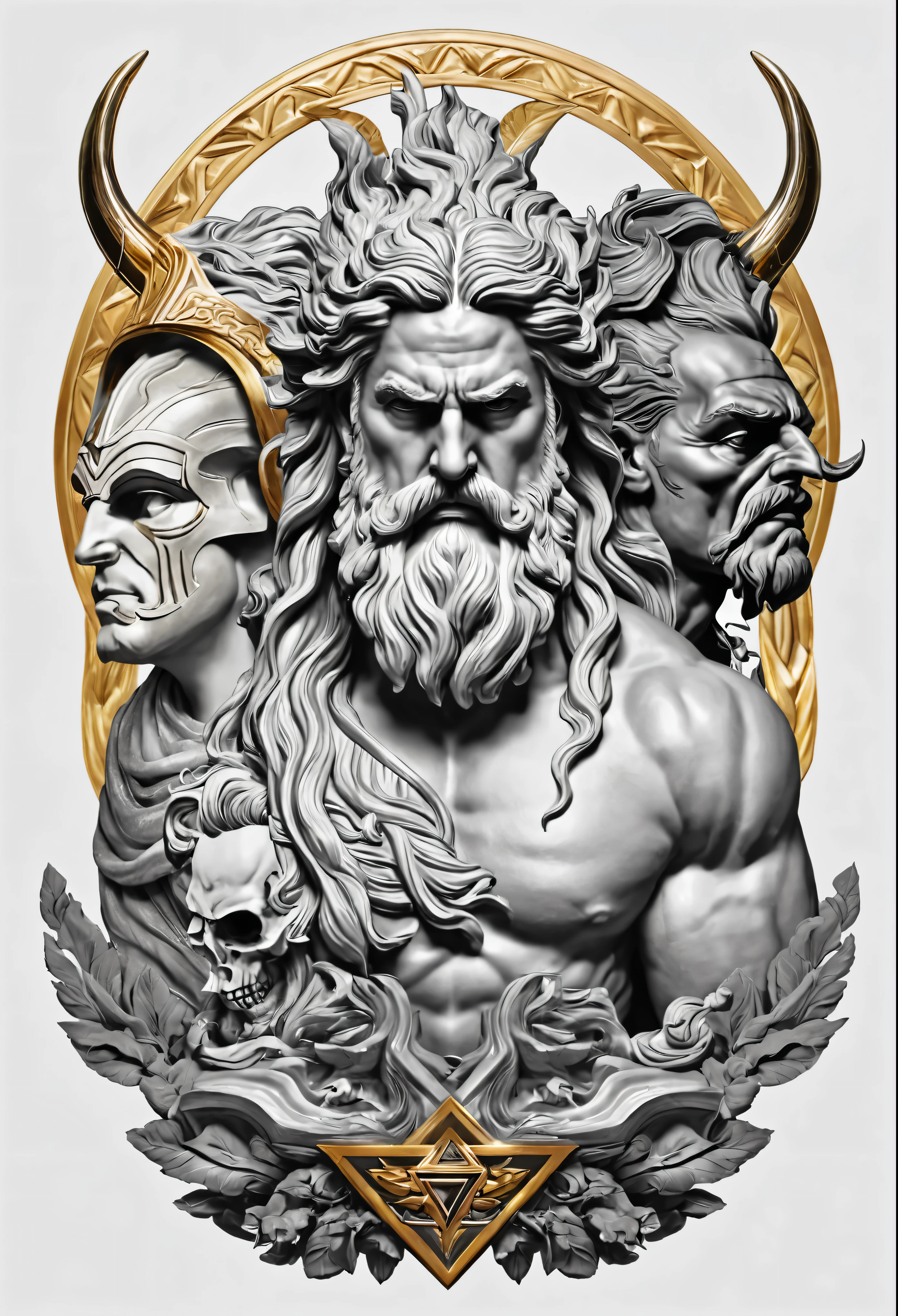 a living among the gods. right side of Zeus the god of thunder. left side Hades god of the dead. make it like an esports logo