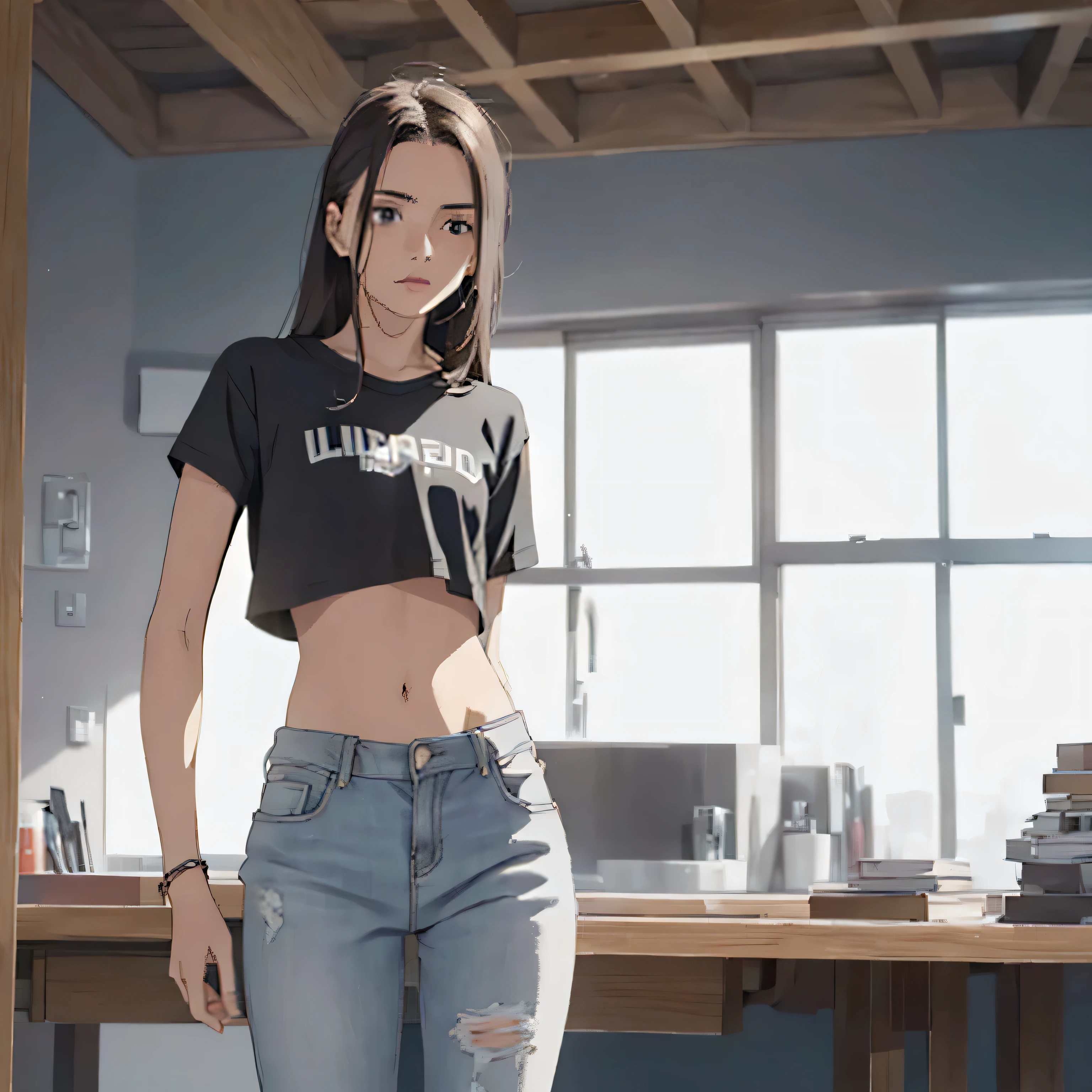la mejor calidad, cuerpo completo como,cara refinada,20 year old university student,Cuerpo delgado,smaller bust,Camiseta crop top blanca,Pantalones cortos ultra denim sin cintura,escena callejera,Stand tall