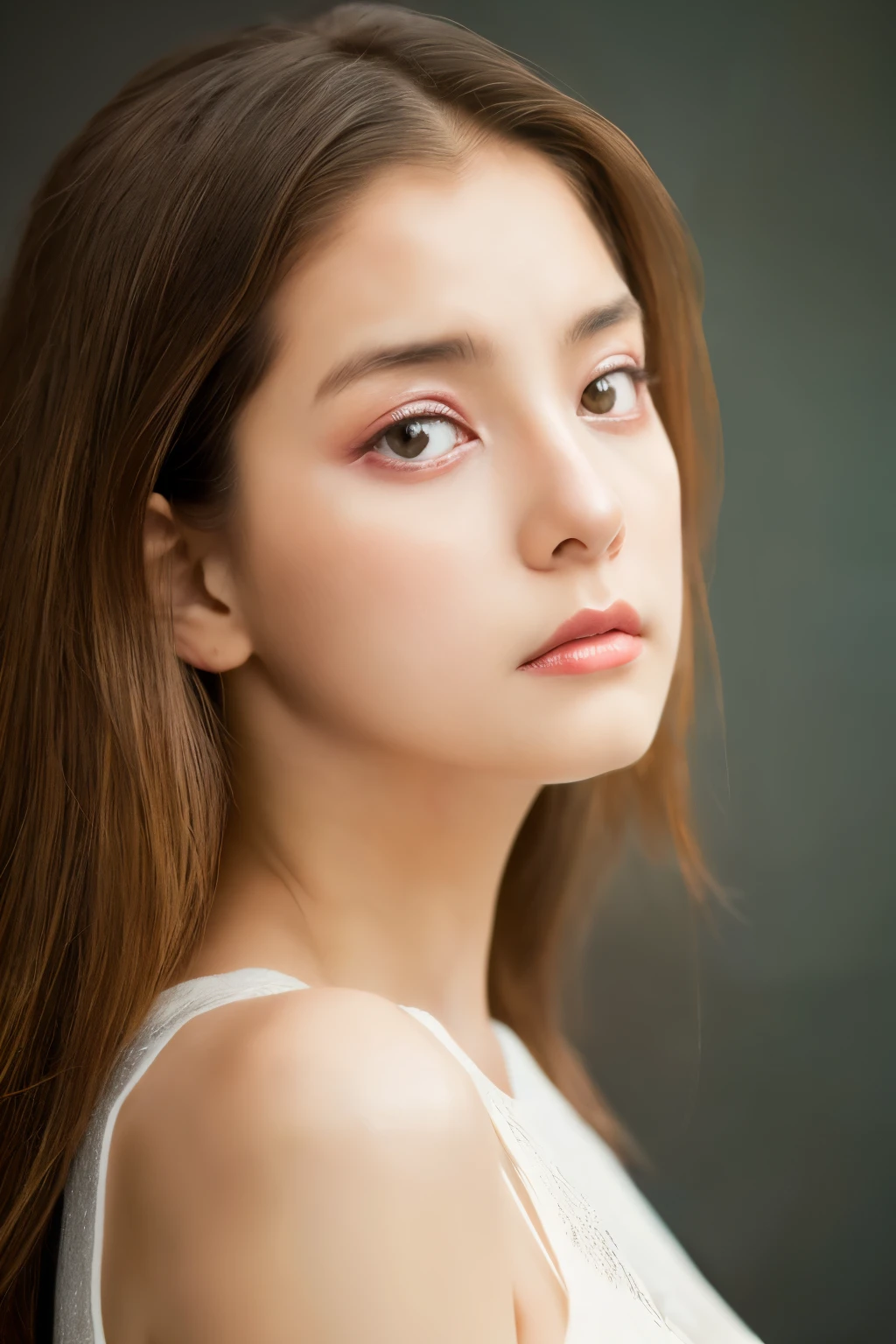 (8k), (best quality), (masterpiece:1.2), (realistic), (photorealistic:1.37), ultra-detailed, in a photo studio posing for pictures, in fashion, upper body, sleepy eyes, drowsy eyes, dozy eyes, dull eyes, vacant look, a fishy look, blank look, empty look, glazed look, shoot from side,