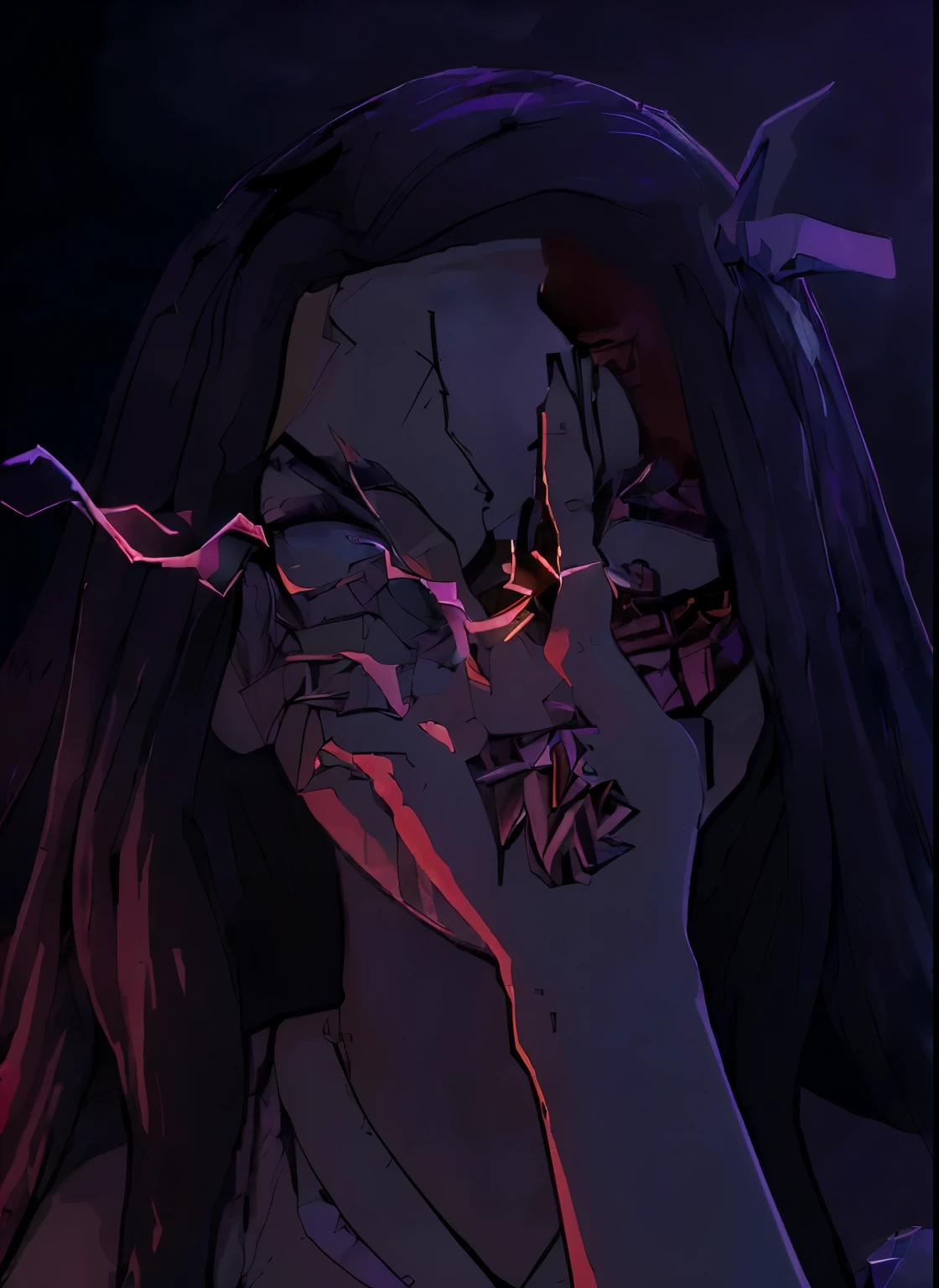(front focus),(in the dark:1.6),, (masterpiece, top quality, best, official art, beautiful and aesthetic:1.2),(masterpiece, top quality, best quality, official art, beautiful and aesthetic:1.2),(masterpiece, top quality, best quality, official art, beautiful and aesthetic:1.2), 1girl, glitch art, (digital distortion), pixelated fragments, data corruption,colorful noise, visual chaos,contemporary aesthetics