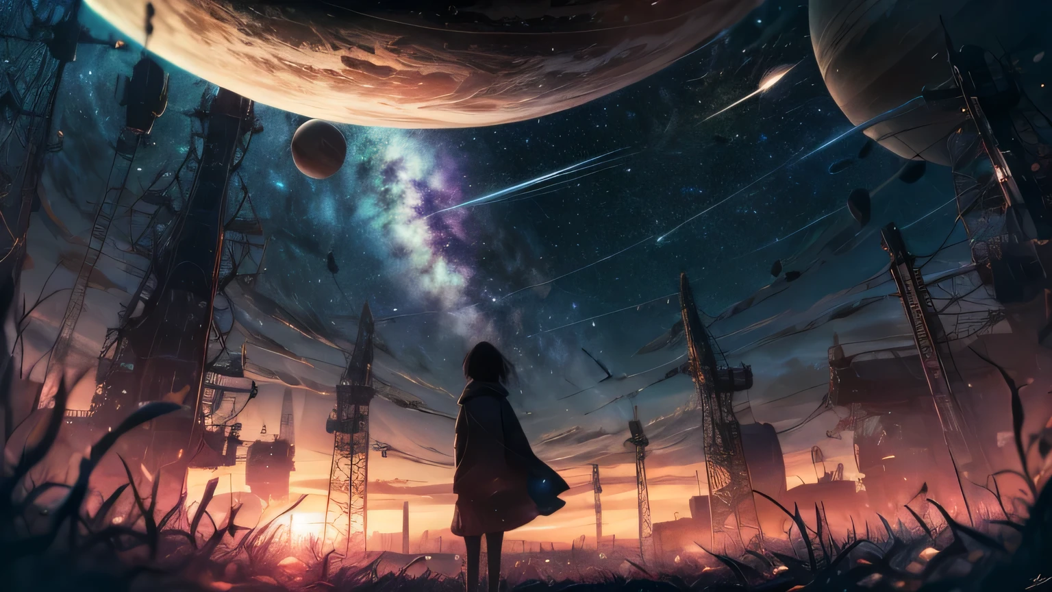 space event, space ship in front of two planets collapsing into it, sharp focus, concept art, very detailed, very realistic, trending on artstation, in the style of star citizen, star wars, overwatch, elite dangerous, beautiful, sci fi, unreal engine, wide shot, highres, 4K, 8k, award winning, high quality, best quality, super detail, high details, ccurate, masterpiece