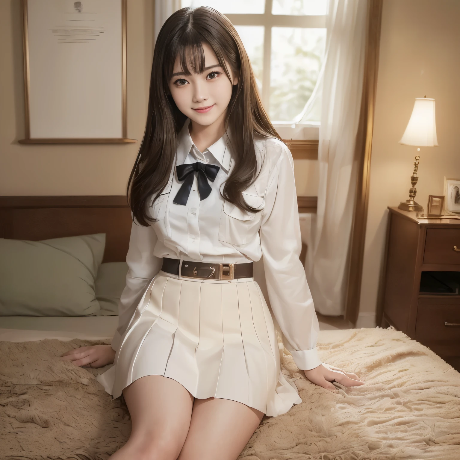 ((highest quality, masterpiece, ultra high resolution, (reality: 1.4)), original photo, 8k raw photo:1.5, 1 girl, high school girl, first time々New, smile brightly, 可愛らNew, mature, JK uniform, movie lighting, perfect anatomy,