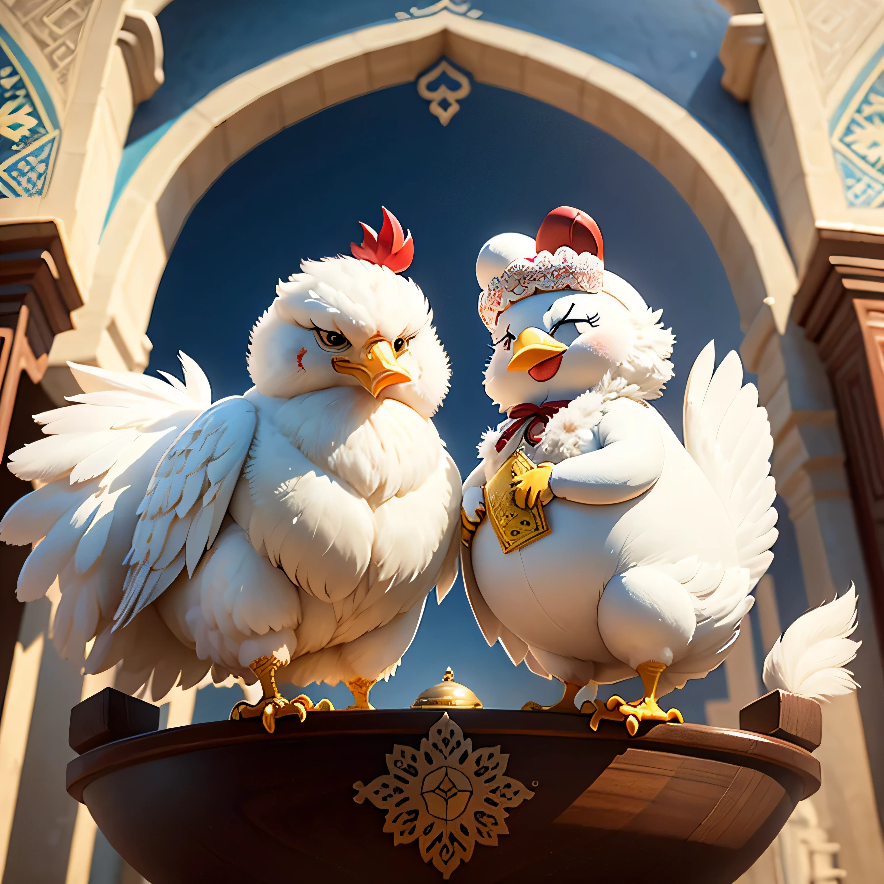 The animated character of the happy white chicken in Iran's Nowruz