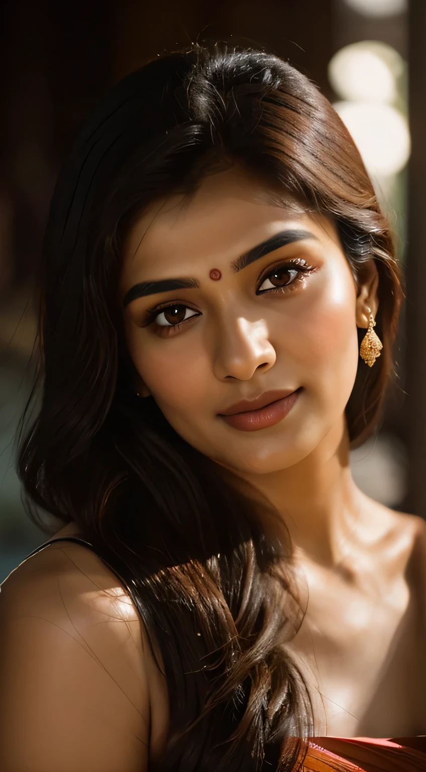 (Rhea Chakraborty:0.3), (Alia Bhatt:0.6), (Kriti Sanon:0.7), (close-up, editorial photograph of a beautiful mature Indian college girl:1.5), (highly detailed face:1.4, smile), ((slim, flawless complexion, perfect eyes, long flowing brunet hair, skin pores texture)), (red wedding dress:1.5), (flirting with the camera:1.5), ((wedding background)), (Ultra realistic illustration), hyper realistic, sharp focus, unreal engine, photorealistic, photo, masterpiece, realism, photorealism, high contrast, by lee jeffries, nikon d850, film stock photograph, 4 kodak portra 400, camera f1.6 lens, rich colors, hyper realistic, lifelike texture, cinematic lighting , cinestill 800, depth of field