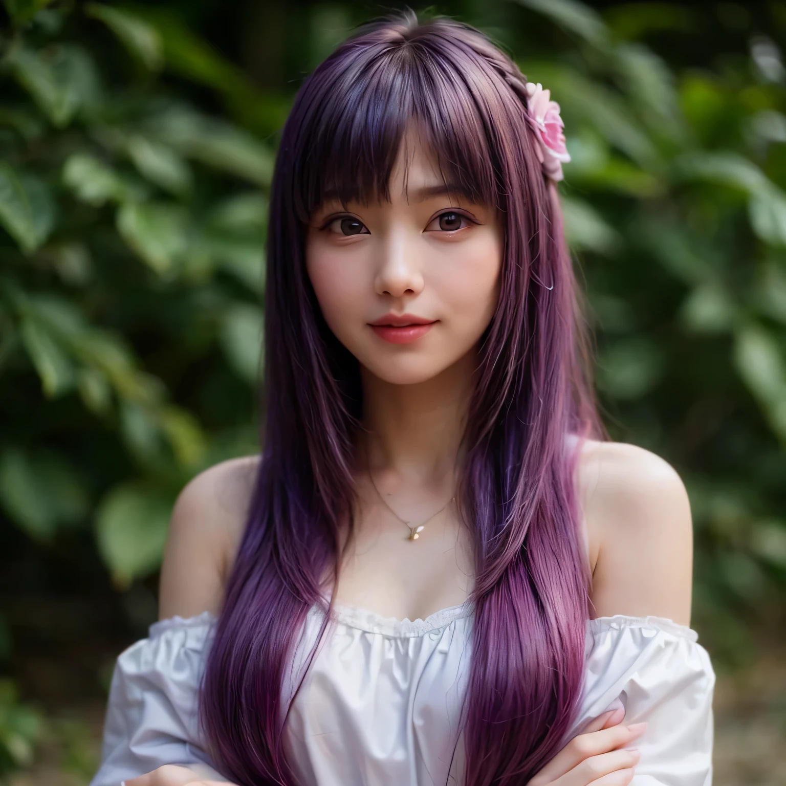 Cartoon style purple long hair beautiful girl
