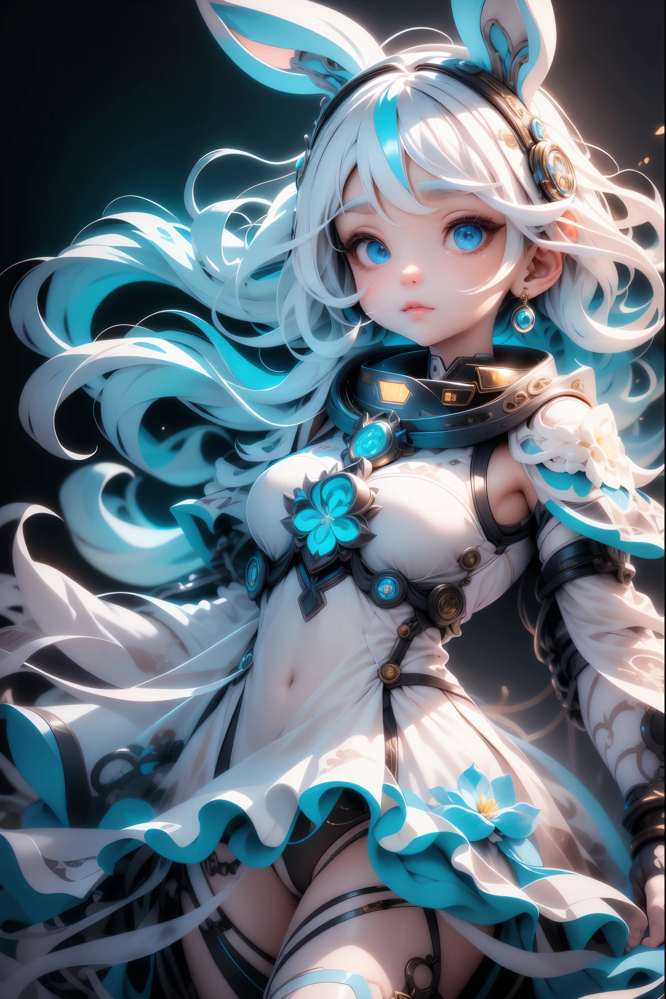 white手肘長手套),white长手套,white,white吊带过膝靴,long white hair,blue pupil,short sleeve,white腰带,white腿環,ornate decoration,white高跟過膝靴,beautiful background,short hair、short hair、ice attribute、blue flower、青whiteいライティング、anime girl,white skirt,long white hair,blue eyes, anime goddess, white-haired God, Highly detailed official artwork, Zodiac maiden portrait knight, Cute anime wife wearing nice clothes, detailed original art, Popular topics on Art Station pixiv, Kushat Krenz Key Art Women'clothes'clothing, Epic light novel art cover, zodiac knight girl、snow background