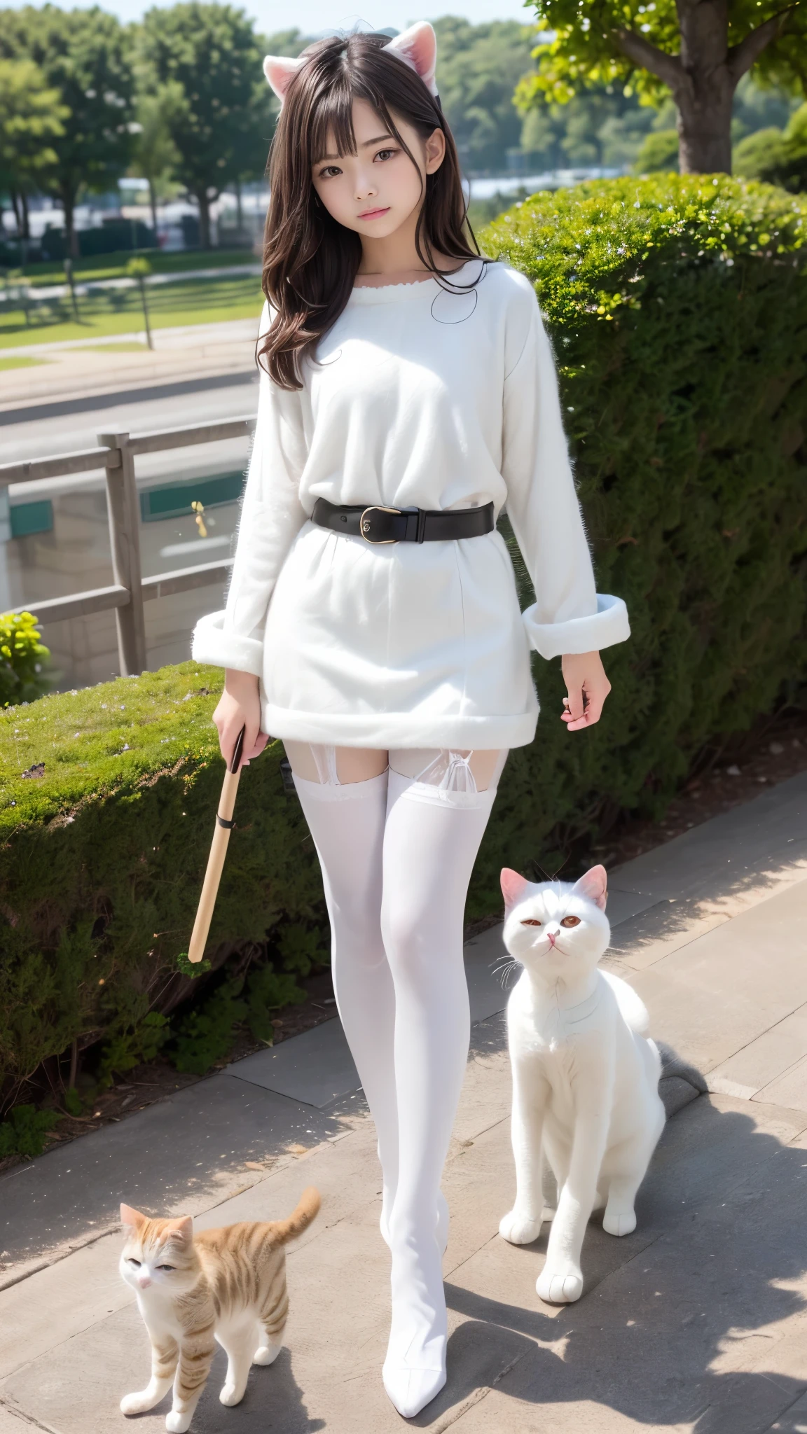 (girl Full body :1.7)(be familiar with:1.4),( beautiful girl:1.6),(with panoramic view:1.2,full bodyesbian:1.2) correct anatomy, silky brown short hair, side hair, ((Cute white cat separate type、Cosplay Fashion))、Cat Pose、stick out your butt、fluffy hairy tail, highest resolution and clarity ,red eyes, (beautiful and be familiar withed eye:1.3) Gorgeous Hair Jewelry, 猫の形の頭飾りのmasterpiece, 猫 white fabric (furry person:1.7) ((body, Characteristics of girls, Features of the furry lower body animal ), white pantyhose, furry feet body animal, High resolution、High level image quality、8K、Raw photo、highest quality、masterpiece、table top、(highest quality,高いbe familiar with,masterpiece,official art,movie lighting effects,4k )