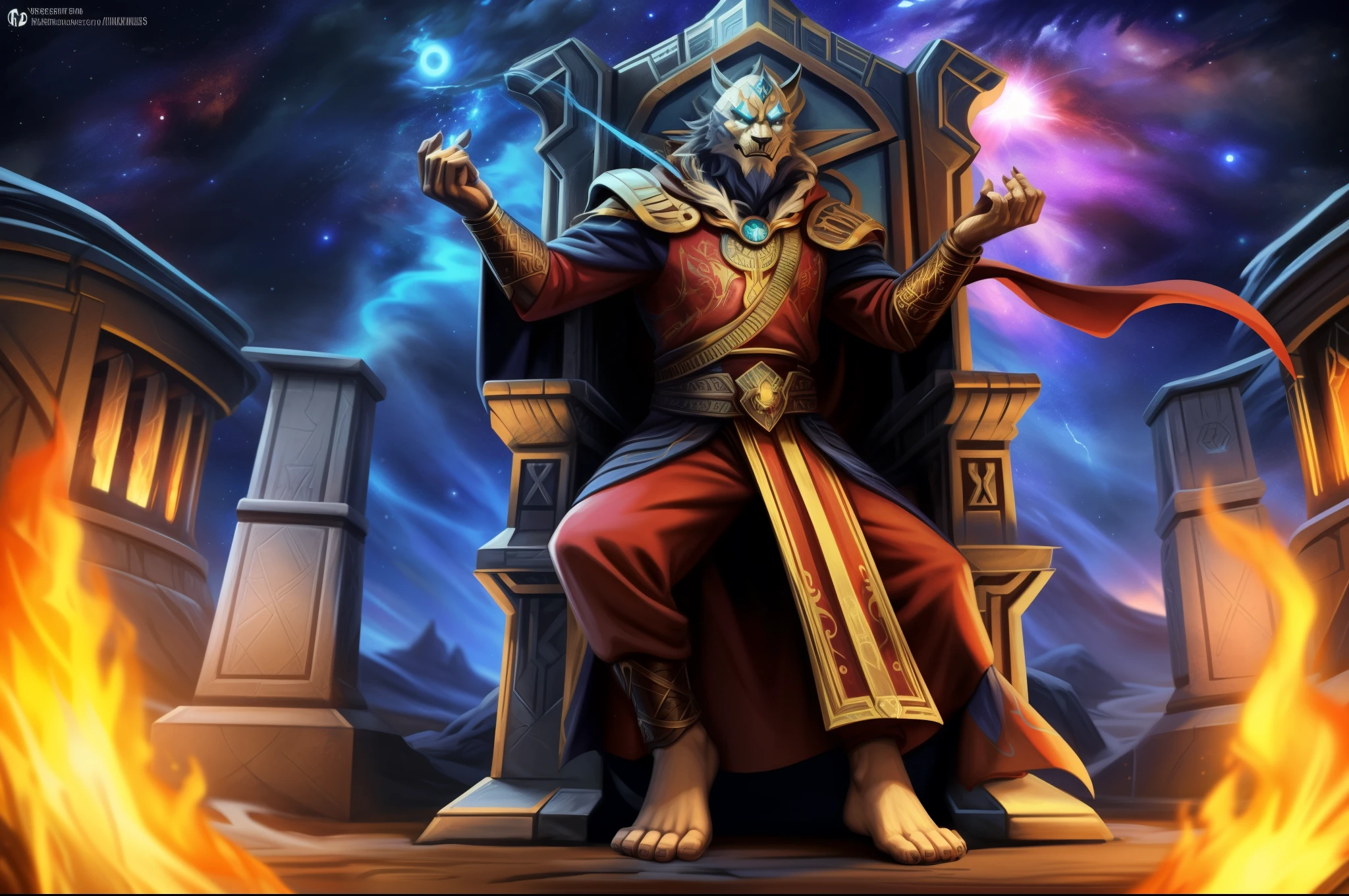 (((Barefoot furry character, full body, cinematic setting))) 

Sanctus Dominus
Infernus ad astra
Across the galaxy a new force of evil is rising
Wizards of chaos fighting the throne of brave king of Dundee
Entwined by mystic spells, they know where the sorcerer hidden
Imprisoned in ice on the planet of Knights
The powerful heroes of Crail
Aeons of warfare returning
No longer peace will survive
The intergalactic great Empire of Fife will die
For the king we will ride
Through the dark galactic skies
To defeat the foes
When the chaos wizards rise
Now the universe will burn
Evil sorcerer returns
Tragic fate rages tonight
Chaos wizards rise!
Sanctus Dominus
Infernus ad astra

BREAK, detailed background (modern lab), 8K, (masterpiece:1.5), intricate details, highly detailed, extreme detail, octane render, fine art, best quality, highres, (detailed face:1.5), ((full_body)), UHD, (((perfect hands)))