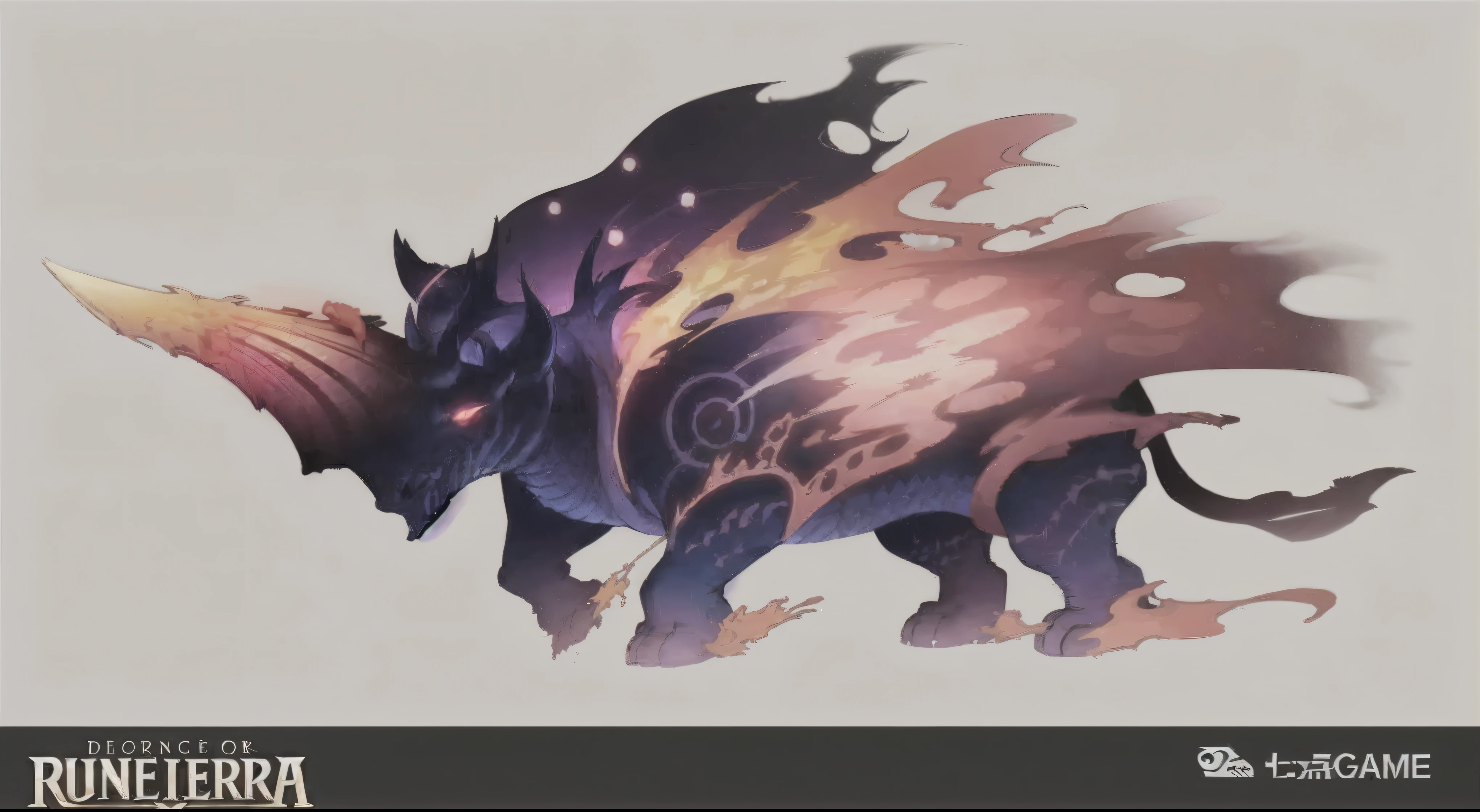 Close up of rhinoceros with fire and flames on its back, Dota 2 concept art, artifact dota2, mysterious concept art, Riot Games Concept Art, fantasy creature concept art, Depicted as game concept art, fantasy concept art, 8k high definition wallpaper jpeg artifact, 8k high definition wallpaper jpeg artifact, Balrog concept art