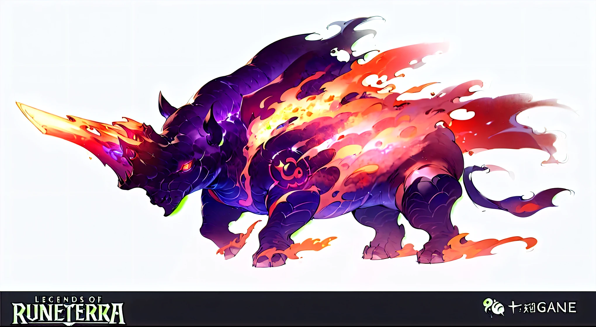 Close up of rhinoceros with fire and flames on its back, Dota 2 concept art, artifact dota2, mysterious concept art, Riot Games Concept Art, fantasy creature concept art, Depicted as game concept art, fantasy concept art, 8k high definition wallpaper jpeg artifact, 8k high definition wallpaper jpeg artifact, Balrog concept art