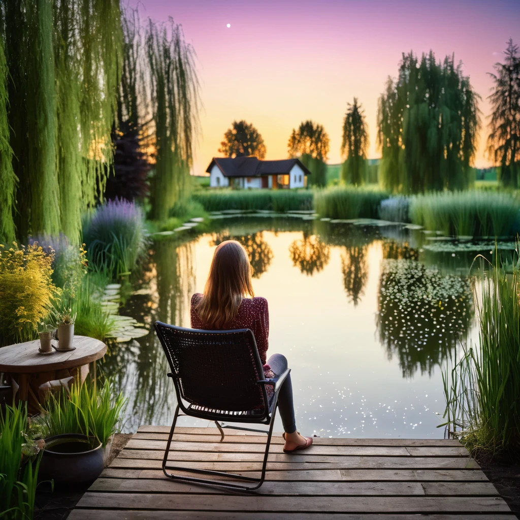 A pond in the backyard of abandoned house, during sunset time, Abandoned place, rotten trees, everything looks terrible with emptyness