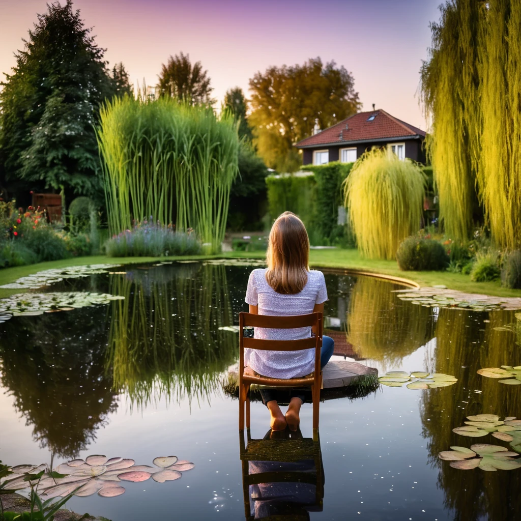 A pond in the backyard of abandoned house, during sunset time, Abandoned place, rotten trees, everything looks terrible with emptyness