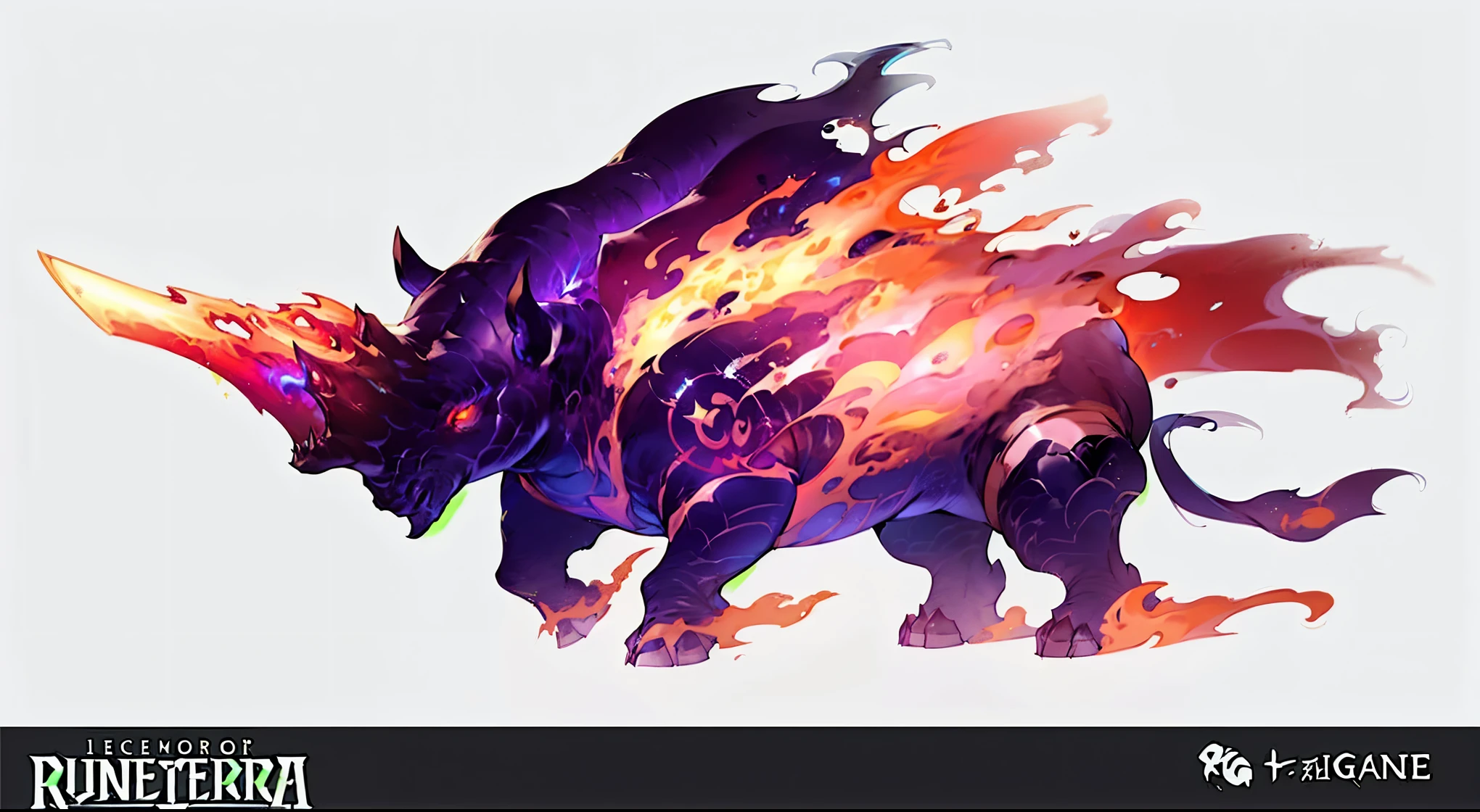 Close up of rhinoceros with fire and flames on its back, Dota 2 concept art, artifact dota2, mysterious concept art, Riot Games Concept Art, fantasy creature concept art, Depicted as game concept art, fantasy concept art, 8k high definition wallpaper jpeg artifact, 8k high definition wallpaper jpeg artifact, Balrog concept art