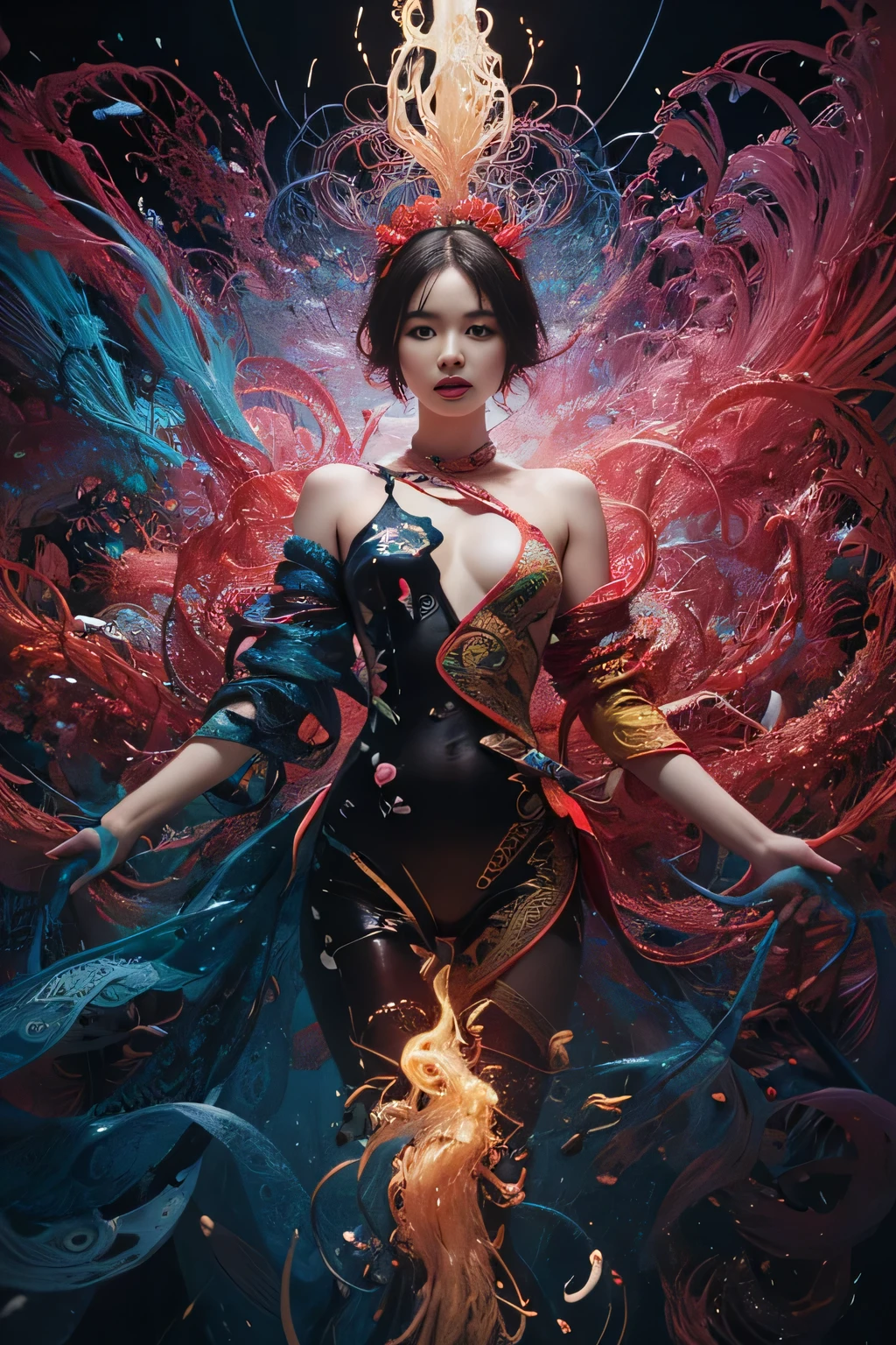 official art, unity 8k wallpaper, ultra detailed, beautiful and aesthetic, masterpiece, best quality, (zentangle, mandala, tangle, entangle), (fractal art:1.3) , 1girl, extremely detailed, dynamic angle, cowboyshot, the most beautiful form of chaos, elegant, a brutalist designed, vivid colours, romanticism, by james jean, roby dwi antono, ross tran, francis bacon, michal mraz, adrian ghenie, petra cortright, gerhard richter, takato yamamoto, ashley wood, atmospheric, ecstasy of musical notes, streaming musical notes visible