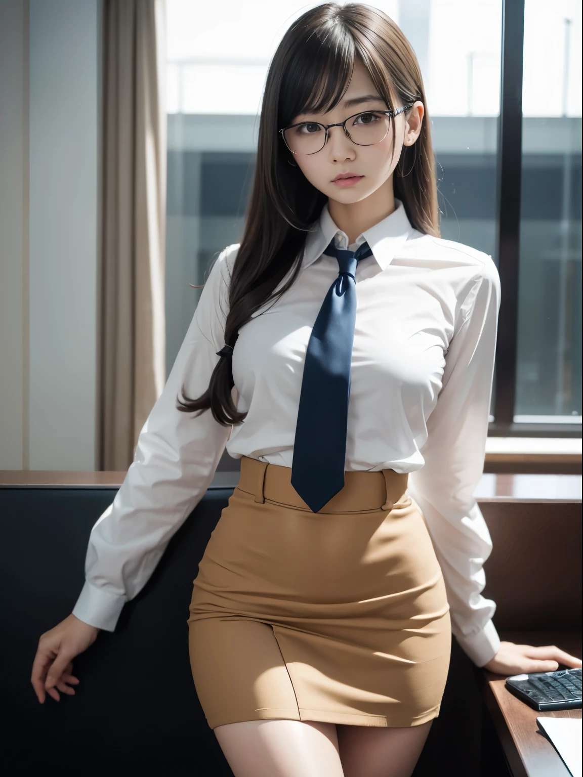 A woman in a skirt and jacket is sitting on the floor, hyper現実的なhigh school girl, a hyper現実的なhigh school girl, かわいいhigh school girl, 現実的なhigh school girl, wearing japanese school uniform, japanese school uniform, high school girlの格好をした, japanese girl uniform, wearing school uniformいる, wearing school uniform, (super realistic pantyhose:1.3), high school girl, of posing, girl in uniform