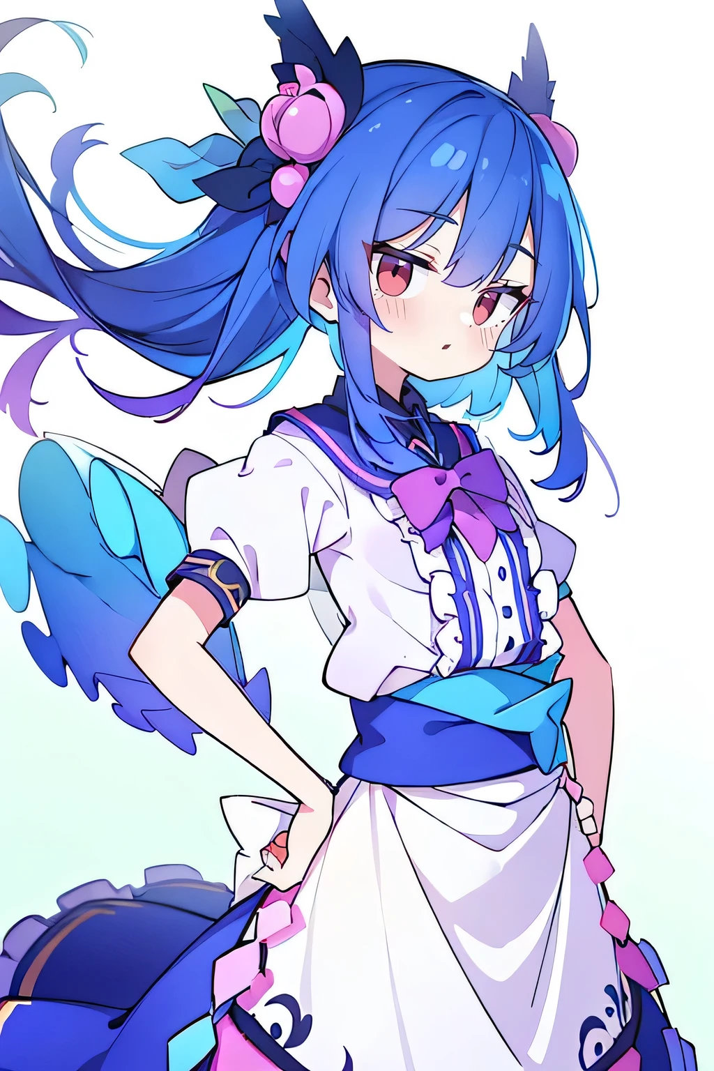 (masterpiece),best quality, expressive eyes, perfect face, 1girl,
Put your hands on your waist,fair, Gorgeous,Japanese cartoons,girl,lola,Hina Angel, blue hair, blue haired, floating clothes,Grab your waist, Grab your waist, hands on hips , hands on hips,flat chest