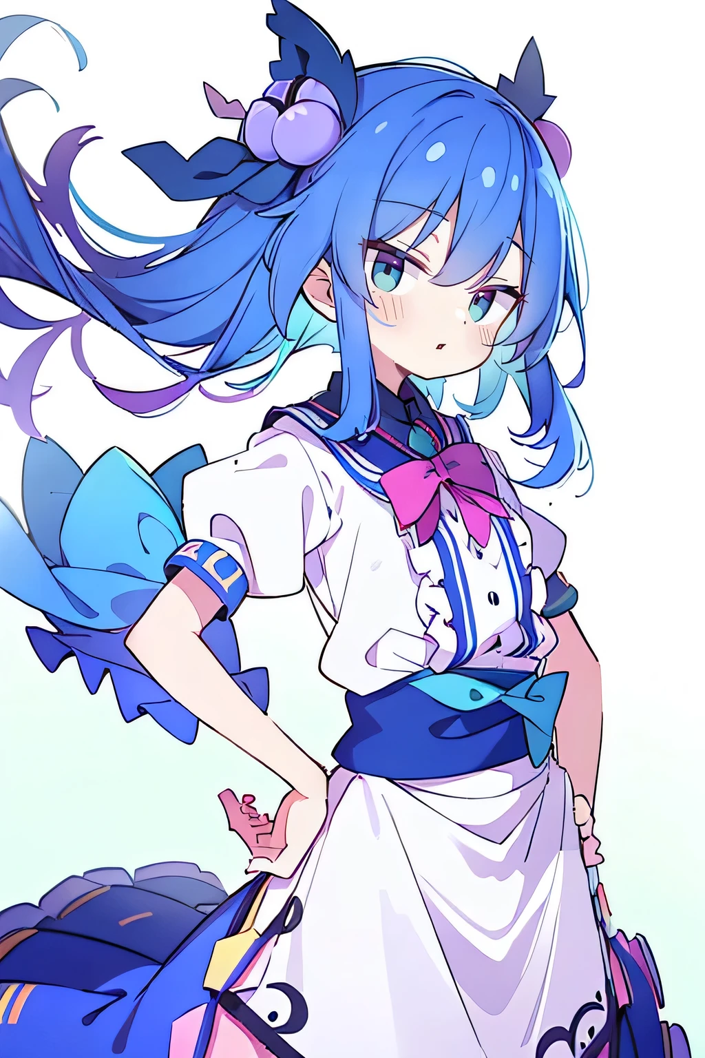 (masterpiece),best quality, expressive eyes, perfect face, 1girl,
Put your hands on your waist,fair, Gorgeous,Japanese cartoons,girl,lola,Hina Angel, blue hair, blue haired, floating clothes,Grab your waist, Grab your waist, hands on hips , hands on hips,flat chest