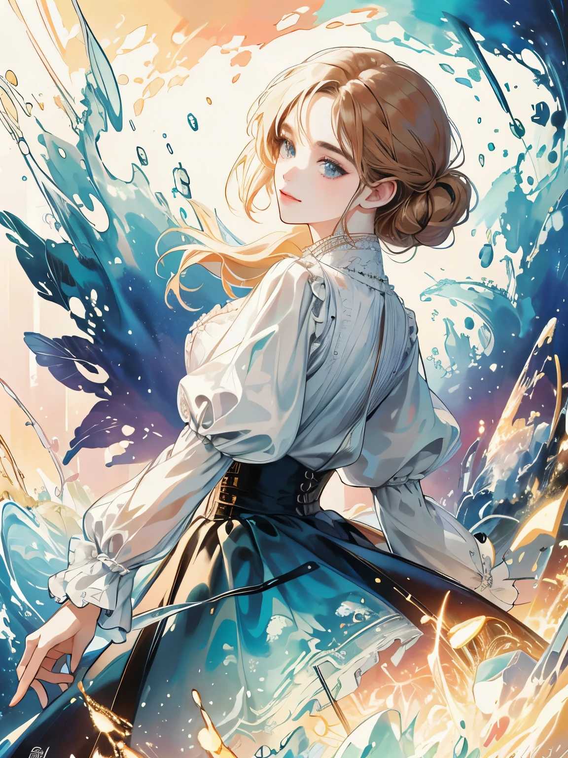 A masterpiece of top quality, with the best quality and official art standards, featuring a beautiful and visually stunning girl:1.3. This artwork is extremely detailed, rich in colors, and exquisitely detailed. It is created using watercolor painting techniques:1.3, resulting in a vibrant, lively, and unique visual experience. The optical blending technique used brings a playful pattern and adds depth to the artwork, enhancing its overall texture and color richness.