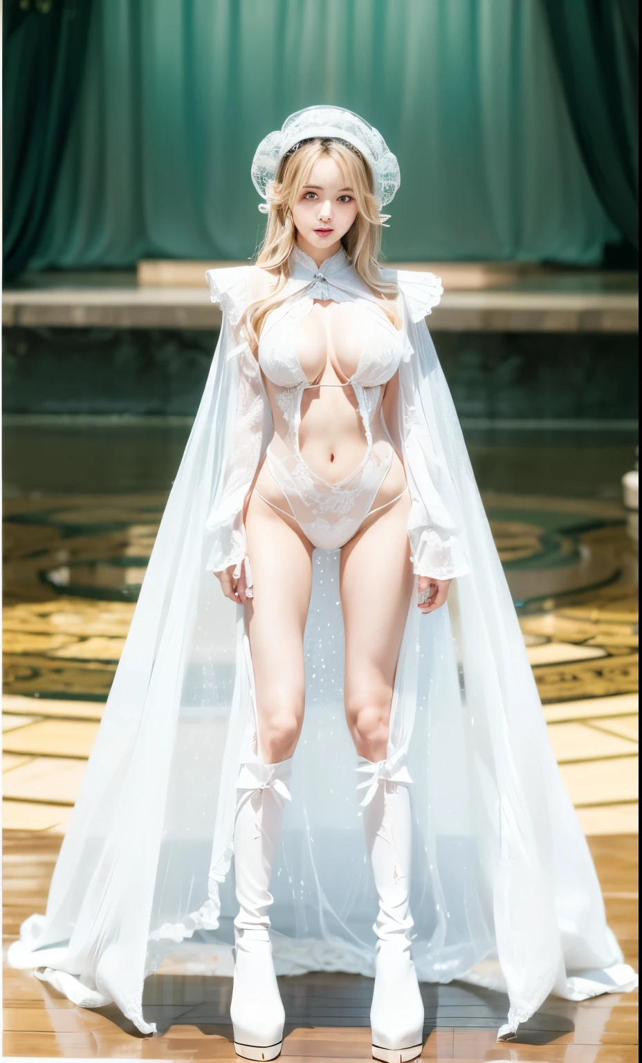 beautiful and delicate woman,Eyes and faces are very detailed, exquisite eyes, super detailed, High resolution, The content is very detailed,best quality,EnLightenment,unity,8k wallpaper,masterpiece,best quality,imagine,1 girl,China costume, Wear sexy fiery red bikini armor,metal style, big breasts, high-cut underwear, high cut underwear, 盔甲有圖案metal style的, Fire red priest cloak,priest hat,standing posture,long legs,put on red boots,look at the audience,facing the audience,flowing long hair,Surreal 8000g,Impeccable,masterpiece,professional artwork,famous artwork,Light,movie bloom,perfect face,pretty face,fantasy,Dreamy and magical,not real,intricate details,Exquisite pattern…Korean woman’s face, full-body shot