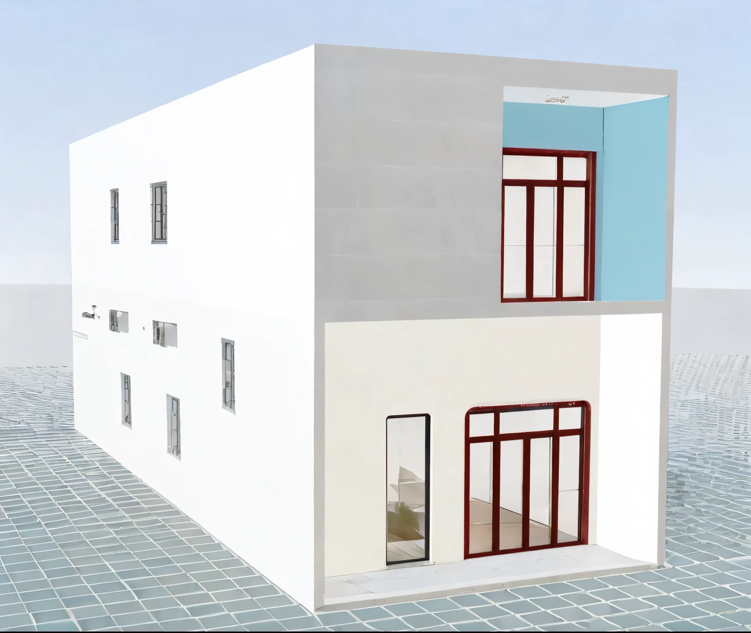 Raw photo,masterpiece, high quality, 最high quality, genuine, Super detailed, townhouse, modern house (tile wall:1.2), glass window, (Wooden ceiling:1.1), handrail glass, Gate, fence, (curve:1.1),Tropical trees々, Day, beautiful sky, (highly detailed :1.2), 8k uh, Digital single-lens reflex camera, soft lighting, high quality, film grain, Fujifilm XT3