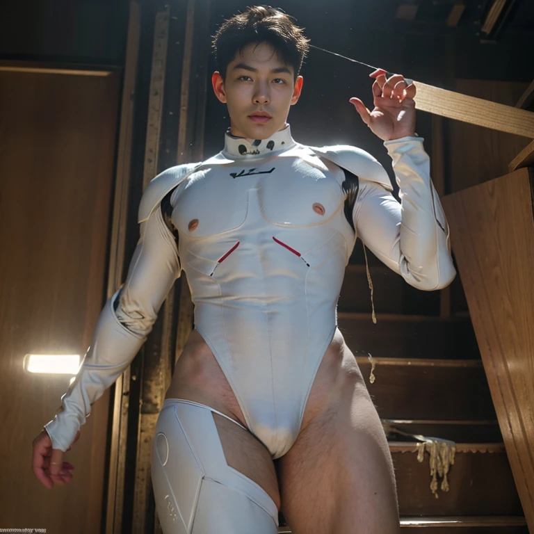 (masutepiece,High resolution,ultra - detailed:1.0),1(Boy ,robot boy ),Perfect male body,Look at the camera,Delicate eyes and delicate face,extremely details CG,Unity 8k壁纸,intricate-detail,solo person,Detailed face, ( extreme tight skin-perfect white micro bodysuit), (extremely small size bodysuit squeeze out the side belly fat),Best Quality, hands visible, Beautiful and delicate blue short hair:1.5 , full length shot(fls) , big thighs , big fat hips , insane details, hyper details , photorealistic , only male , handsome boy , fat buttock , puffy nipples , 16k resolution , ultra-high clarity , hyperrealism, uhd,. K-pop idol , whore , slutty whore , swollen nipples , defeat , grins ,thick thighs, thick fat booty. Fat buttocks , male , gluteal fold , buttocks lift , (bare thighs ) , (bare chest ) , ( thick bottom ) , realism , hyper realistic , photorealistic , ( thick hips ). , standing , 2 hands up behind head , super tight , super handsome boy , male , gynecomastia , fatty hips , fatty buttocks