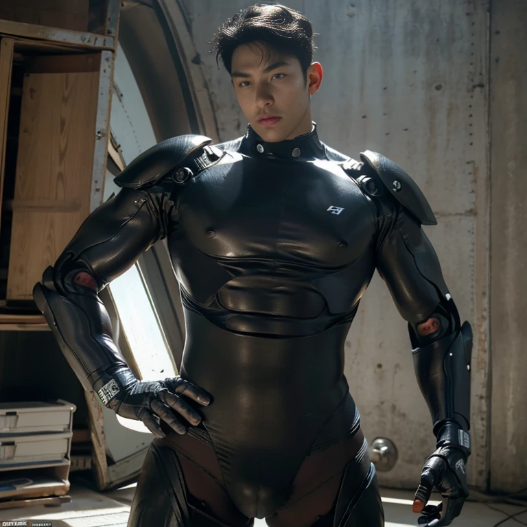 (masutepiece,High resolution,ultra - detailed:1.0),1(Boy ,robot boy ),Perfect male body,Look at the camera,wearing high waisted bodysuit, sexy , eroticism , nsfw , super tight , super handsome boy , male , gynecomastia , fatty hips , fatty buttocks
