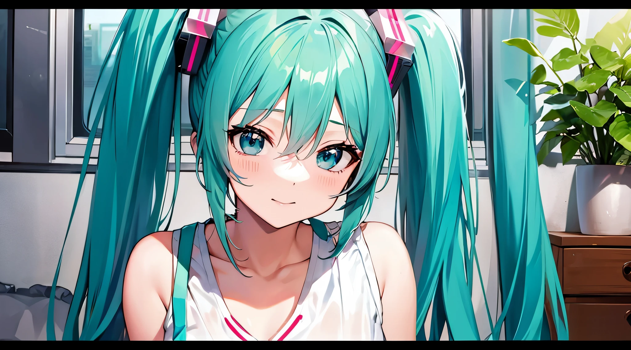 Hatsune Miku、twin tails、happy look